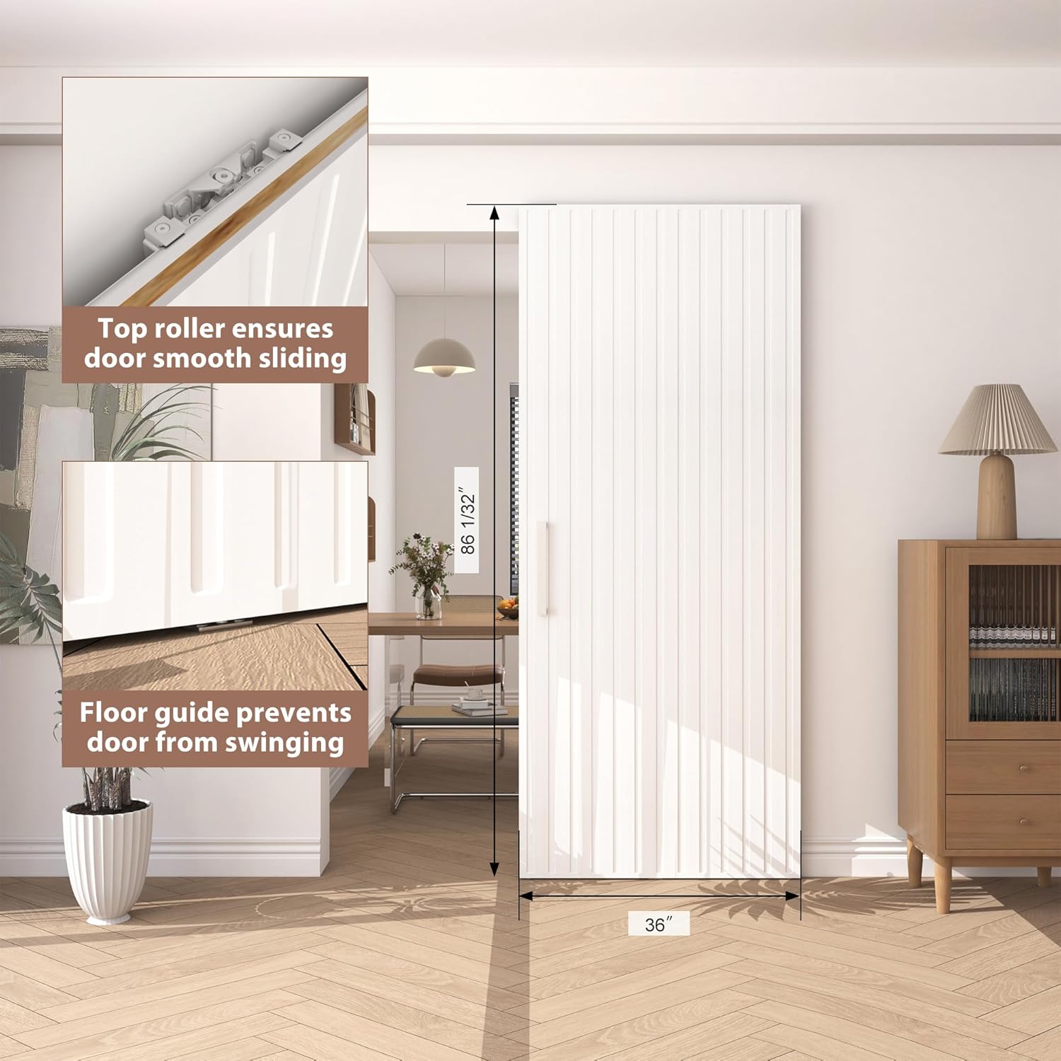 JUBEST 36"x86" Concealed Sliding Barn Door with Soft Close Hardware Kit, White Hidden Door for Opening 28"-32"x84", Waterproof and Modern, Smooth Sliding, for Interior Using, Widely Used