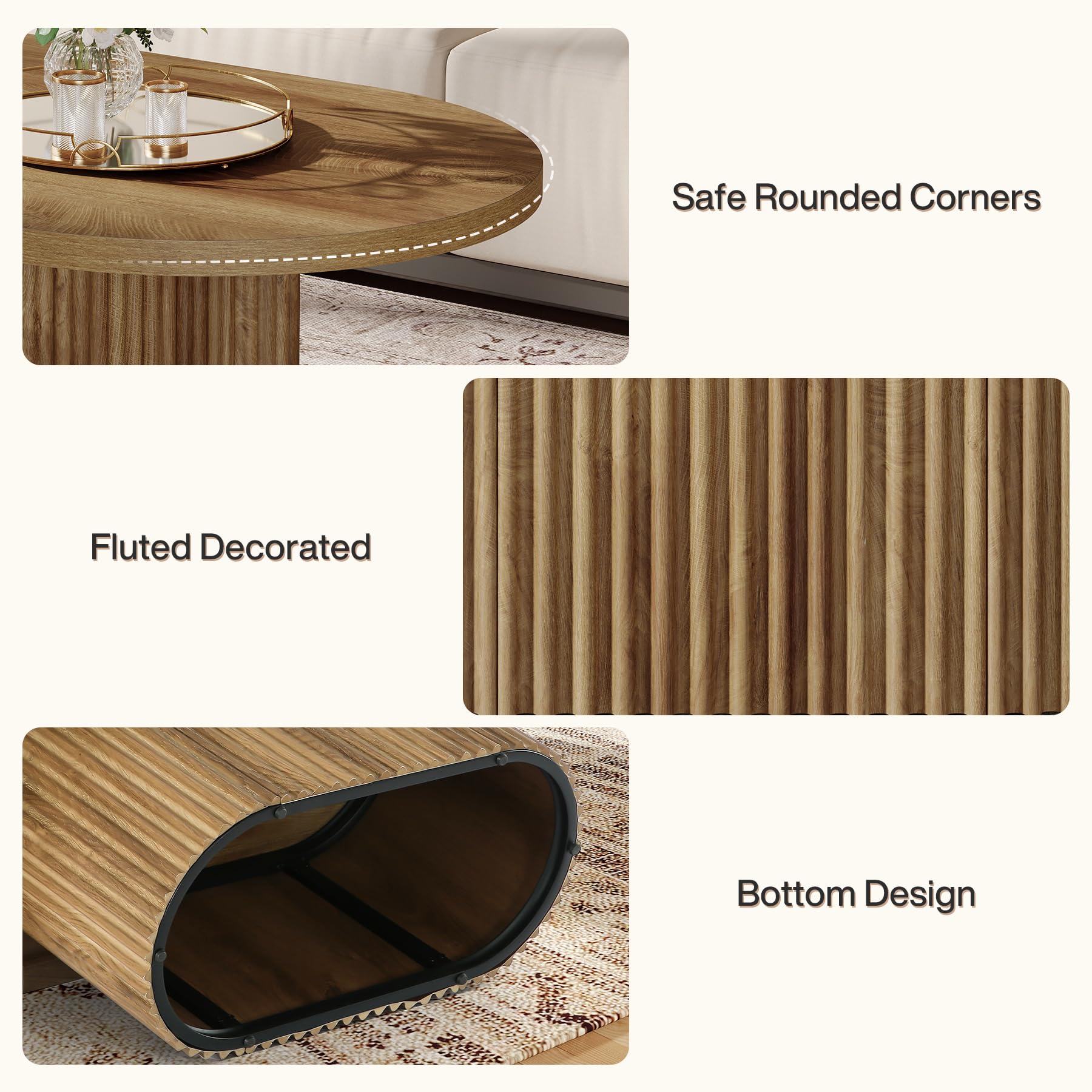 Tribesigns Mesa de Centro Oval, 120 x 60 x 45 cm, Mesa de Salón de Madera, Mesa de Café de Estilo Industrial para Salón, Oficina, Marrón Rústico | Mesa de café, 120 x 60 x 45 cm, mesa de salón, oficina, comedor