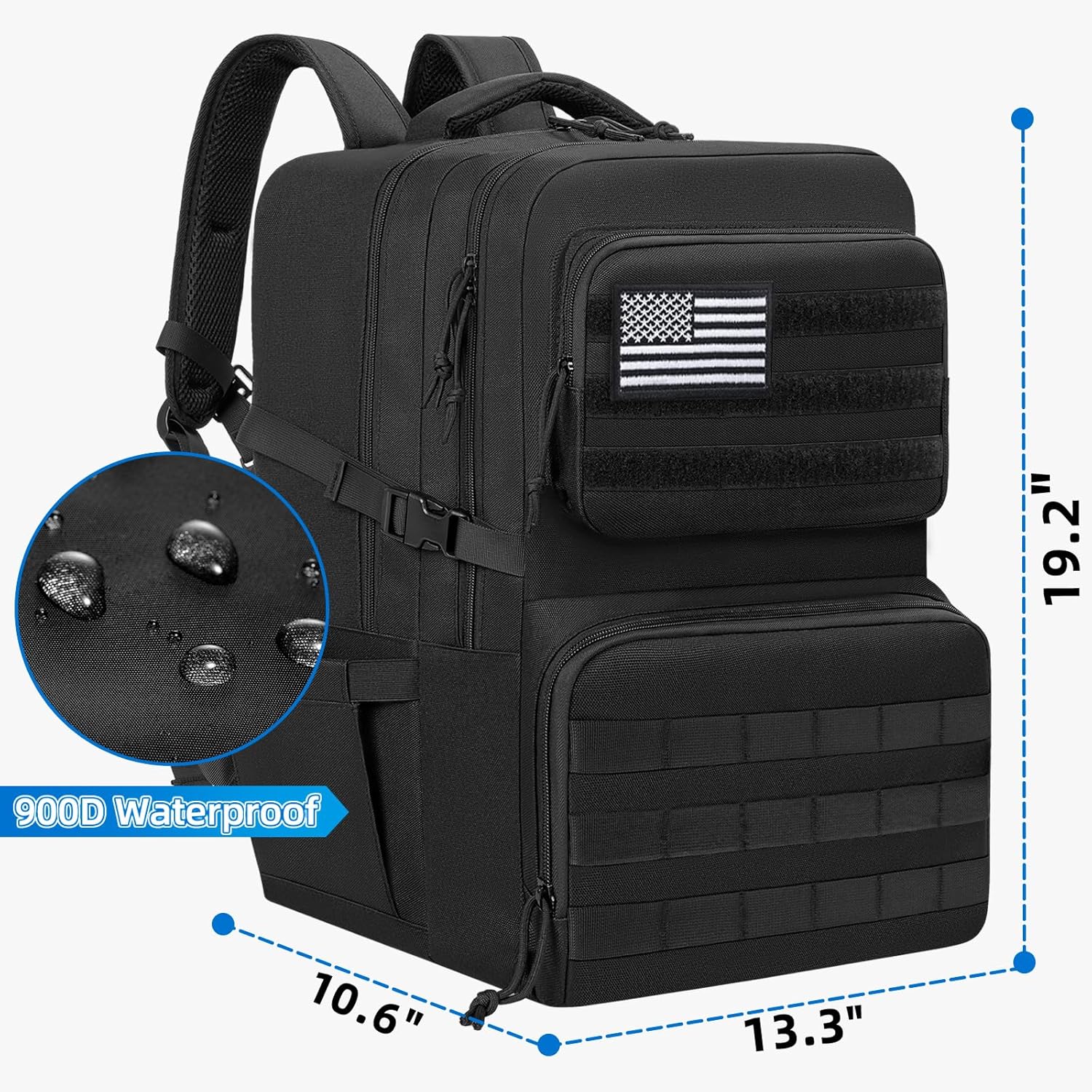 45L Military Tactical Backpack, Water-resistant Military MOLLE Assault Backpack Bag for Hunting Camping Travel Military Tactical Backpack for Men (Black) - Image 2