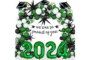 Green and Black Class of 2024 Graduation Decorations with Party Explosion & Foil Balloon Arch