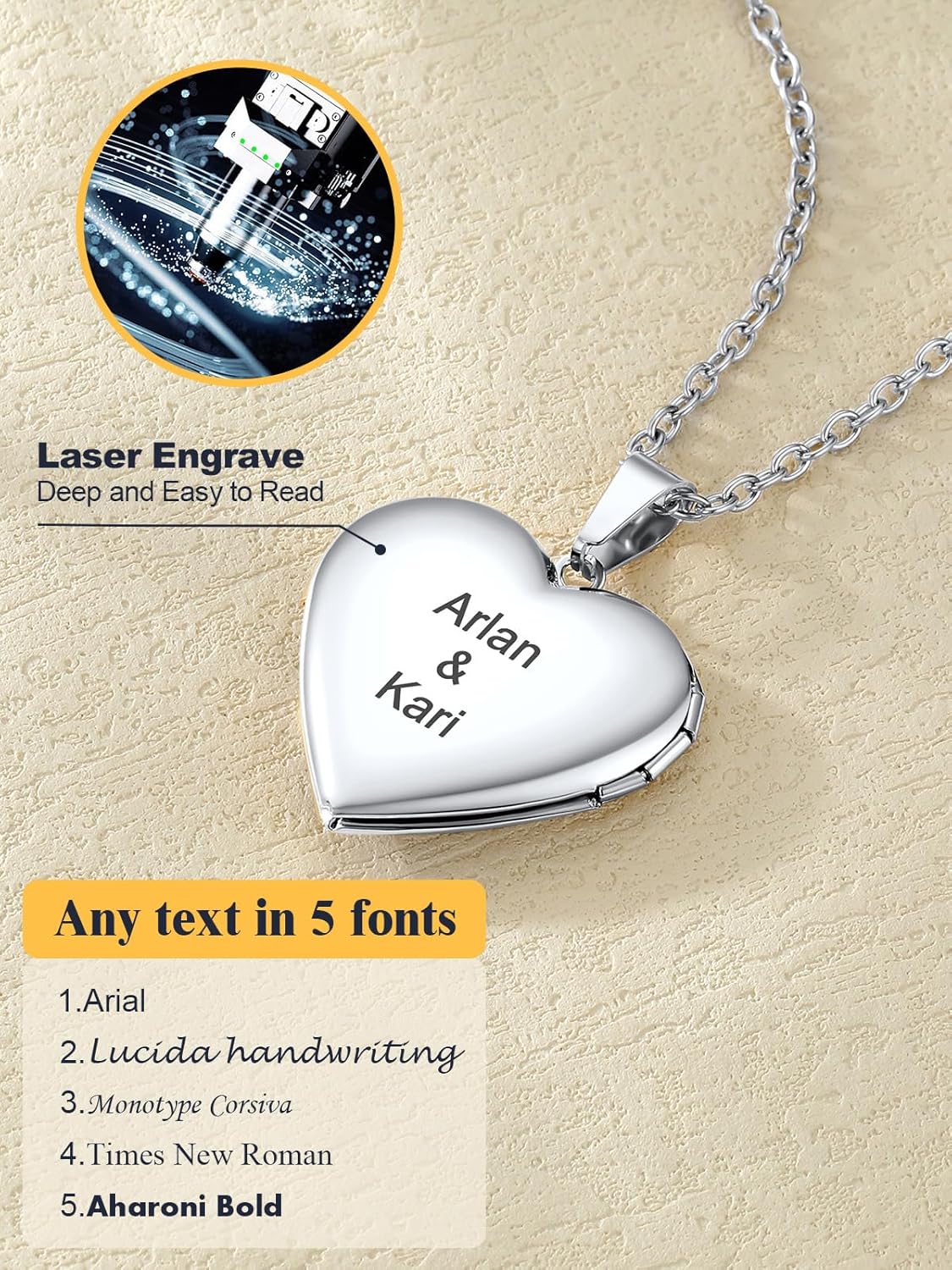 U7 Women Locket Necklace Platinum 14K Gold Photo Lockets that Hold Picture,Chain 20 Inch Personalized Gift Custom Love Heart Image Necklaces - Image 7