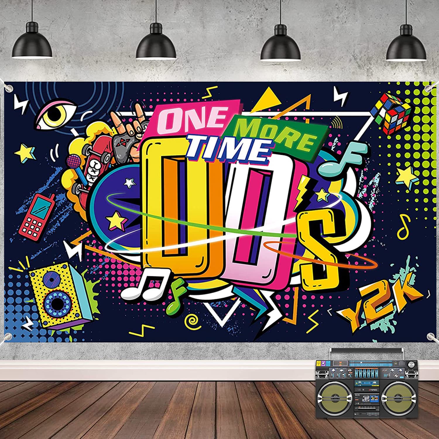 One More Time 00's Hip Hop Graffiti Backdrop Early 2000s Theme Background Back To 00's Party Banner Background Decorations Supplies