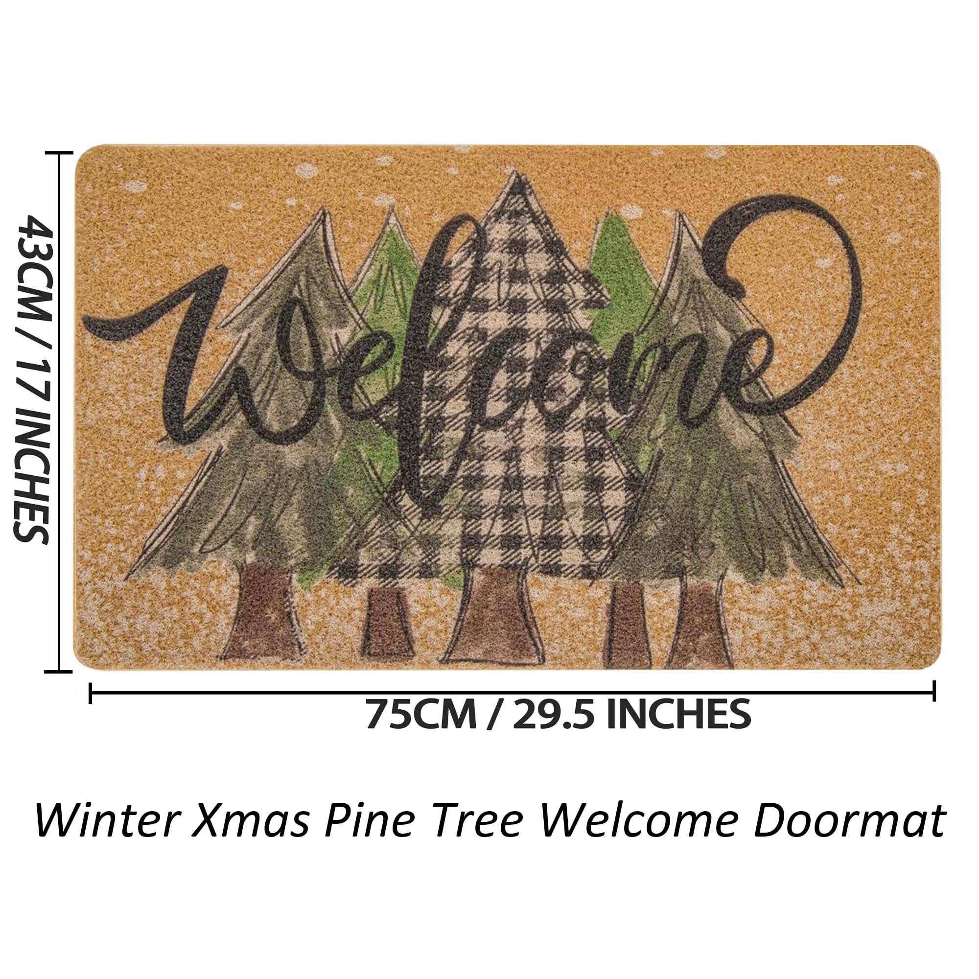 UTOWO Paillasson de bienvenue antidérapant avec imprimé forêt de pins - Tapis d'entrée enneigé - Tapis de Noël au pays des merveilles - 43,2 x 76,2 cm