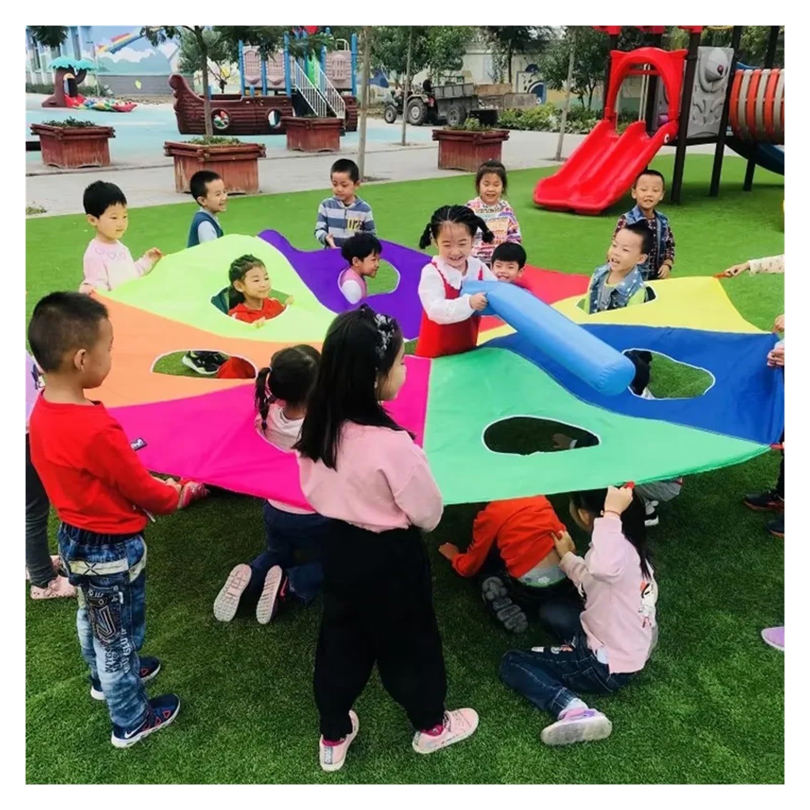 Bunt Fallschirm Spielen Sie Parachute Rainbow Outdoor-Spiele Lustiger Fallschirm for Zelt Kooperative Teambuilding-Aktivitäten Mehrfarbiges Spielzelt(2M Parachute)