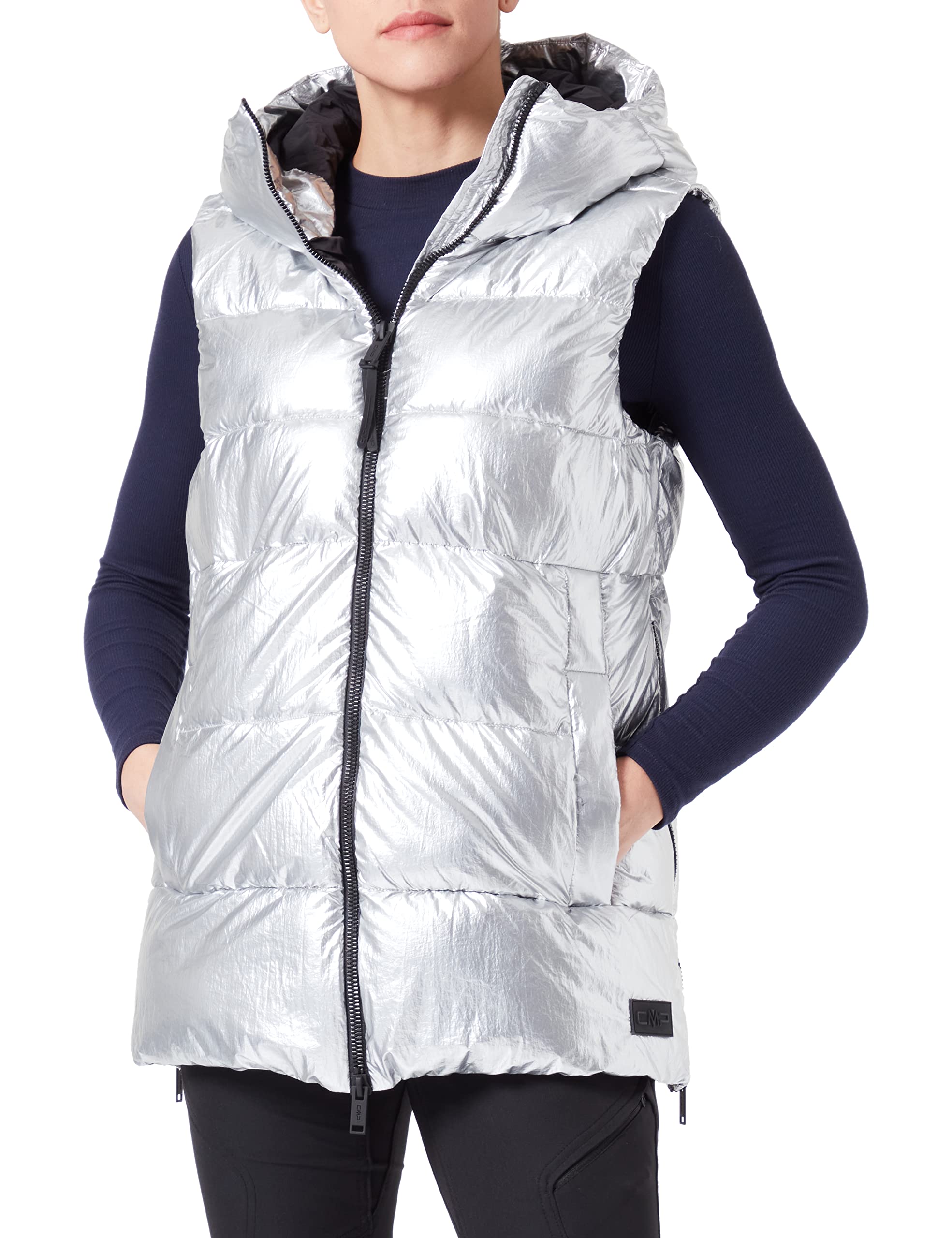 Gilet Homme Parka Chaud Matelassé Argent – Taille Régulière, 100 Cm Poitrine (Neuf)