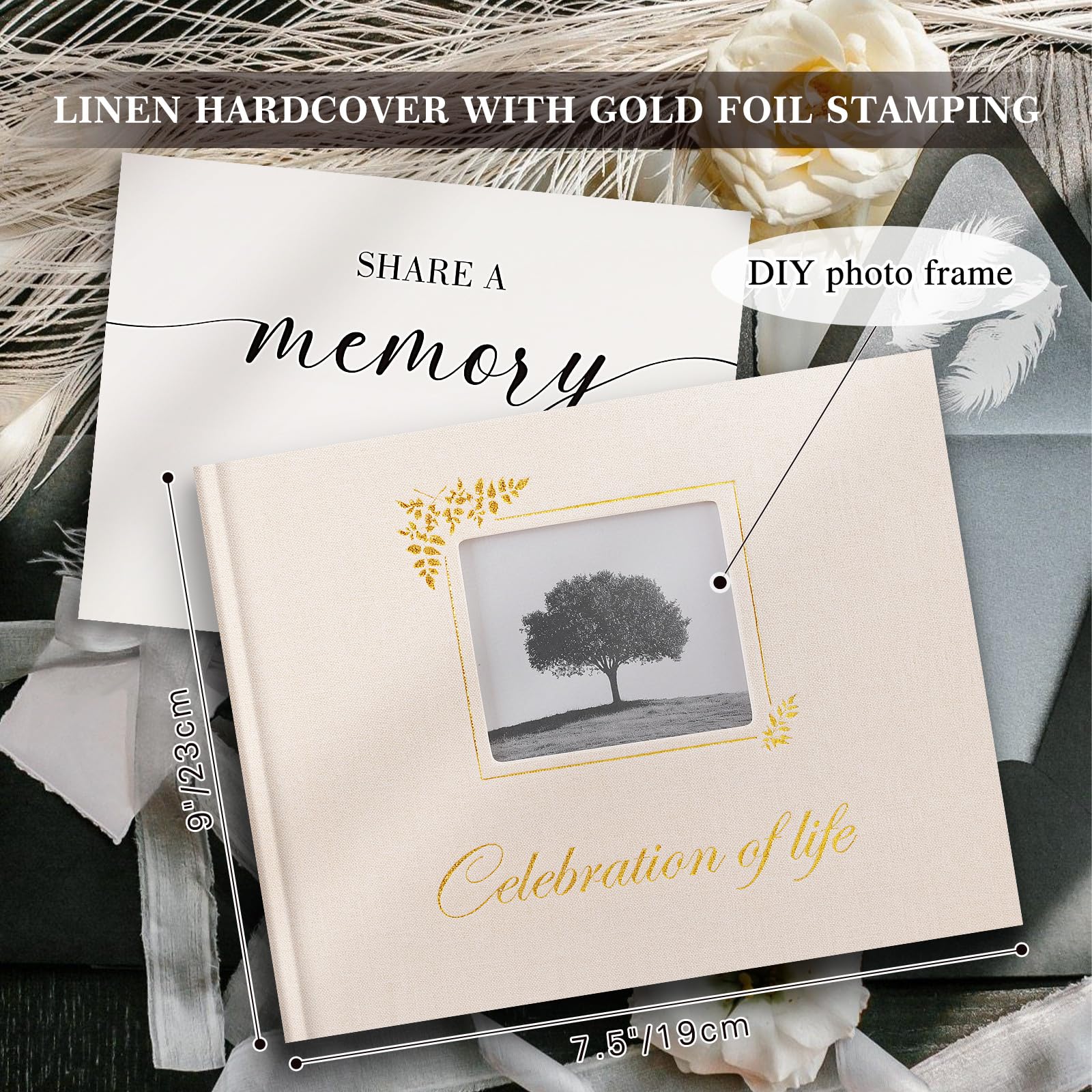 Lanpn Funeral Guest Book for Memorial Service Linen Celebration of Life Registry Guest Book with Open Window - Image 2