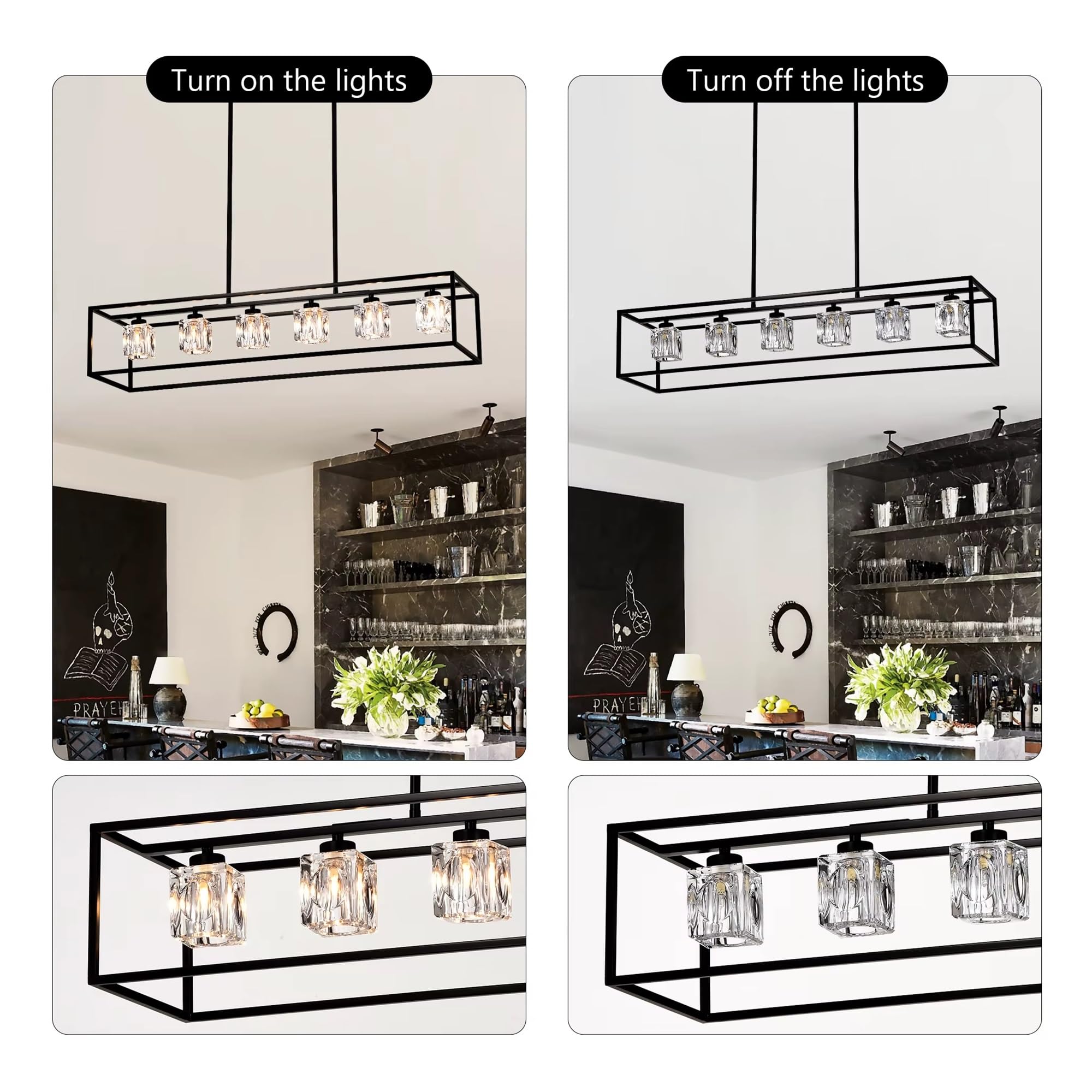 6-Light Farmhouse Chandelier, Modern Industrial Linear Rectangular