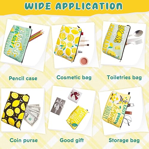 Miniatura 4 de 6 bolsas de maquillaje de limón, bolsa de cosméticos de viaje, impermeable, bolsa de maquillaje multifunción de limón, con cremallera, bolsa de