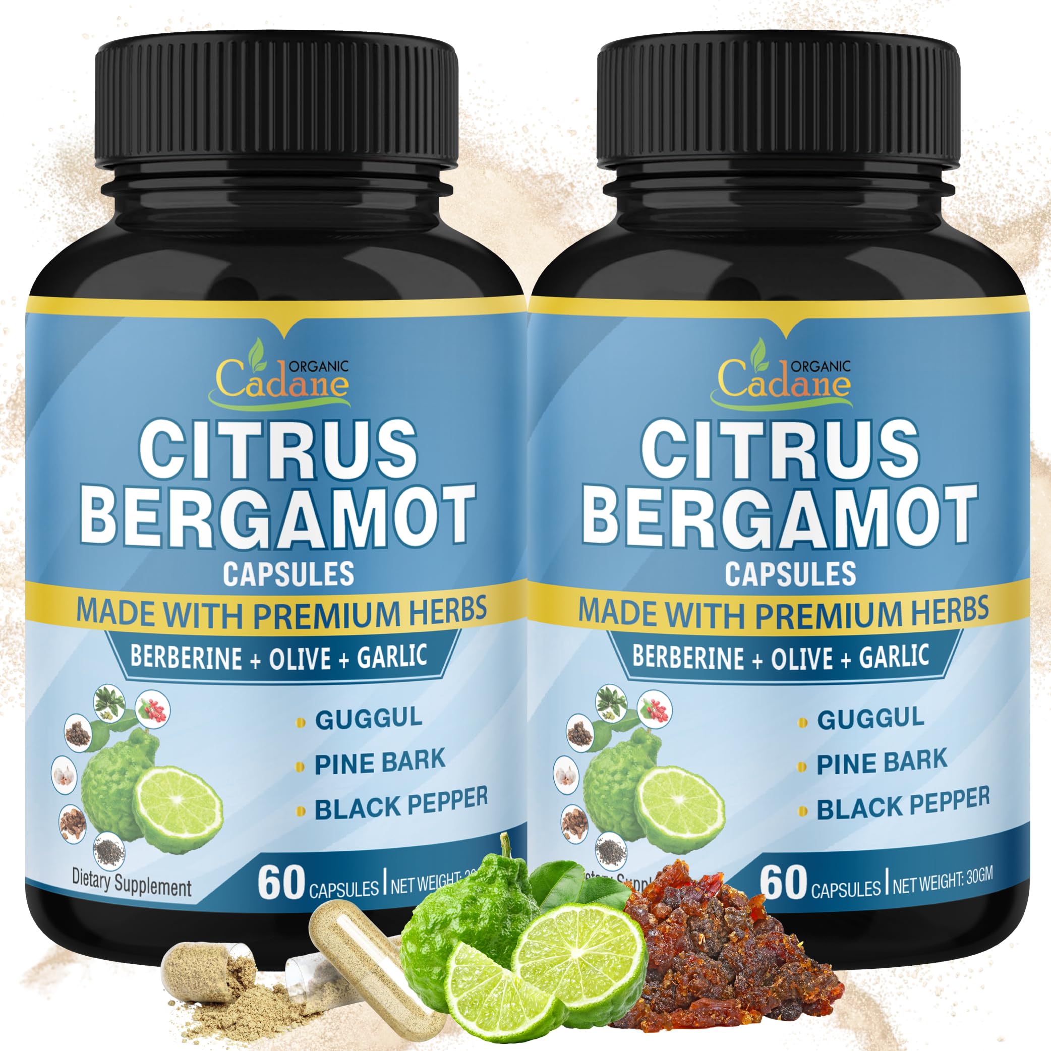 2 Packs Citrus Bergamot Extract Capsules 10300mg & Berberine, Olive, Guggul, Garlic, Pine Bark, Black Pepper | Support Overall Health, Promotes Immune System, Powerful Antioxidant | 4 Months Supply