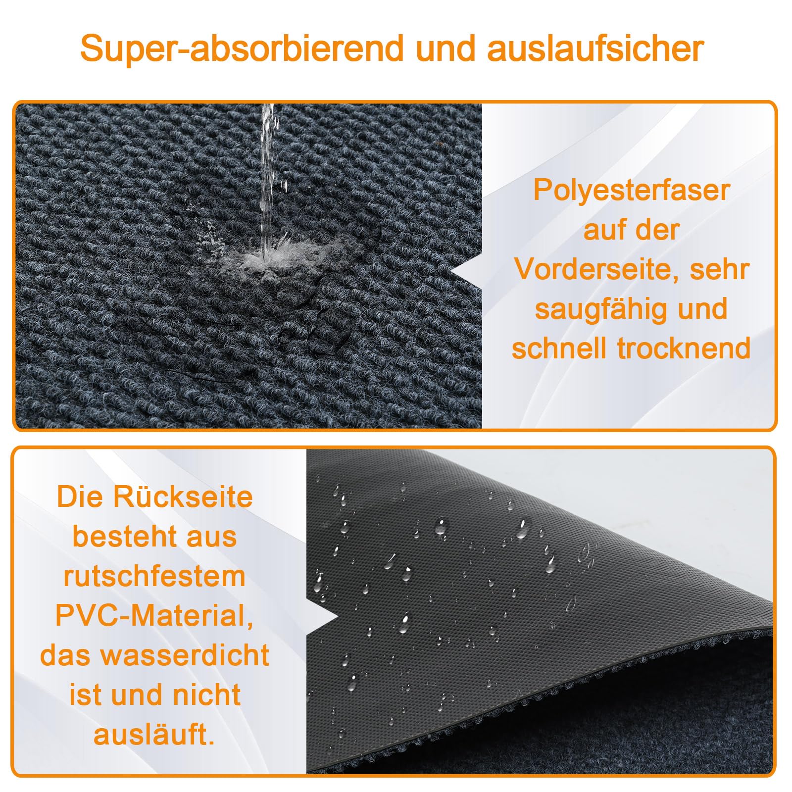 90x300cm Teppich Läufer Flur rutschfest Schmutzfangmatte Grau | 3m Langer Teppichläufer PVC Waschbar Flurteppich Schmutzfangläufer Küchenteppich Meterware Fußmatte für Eingänge, Küche, Büro