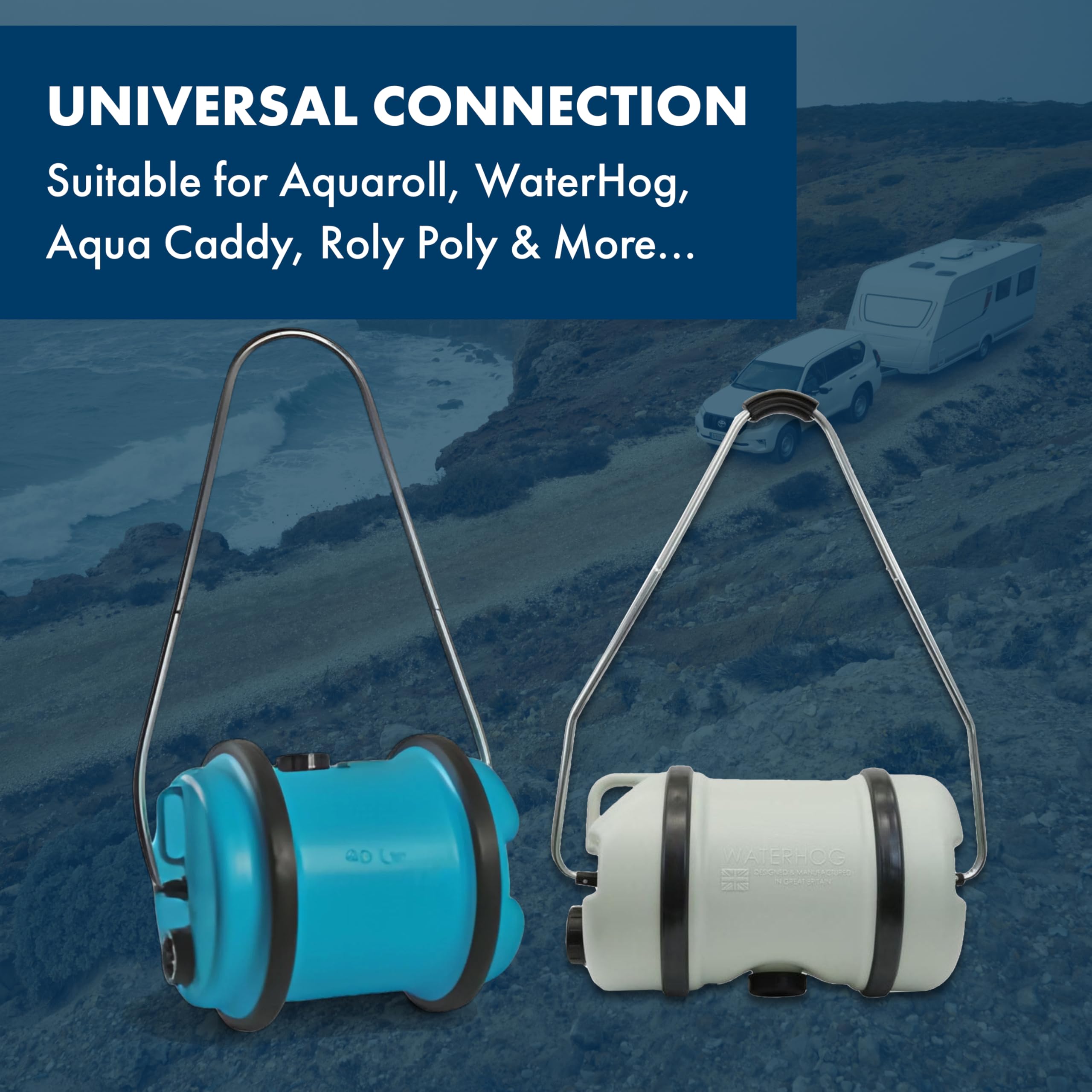 Kit adattatore acqua universale con sistema galleggiante – compatibile con Aquaroll, Aqua Caddy, Aquarius, Roly Poly, e Water Hog – Include tubo e raccordi per uso alimentare da 7,5 m