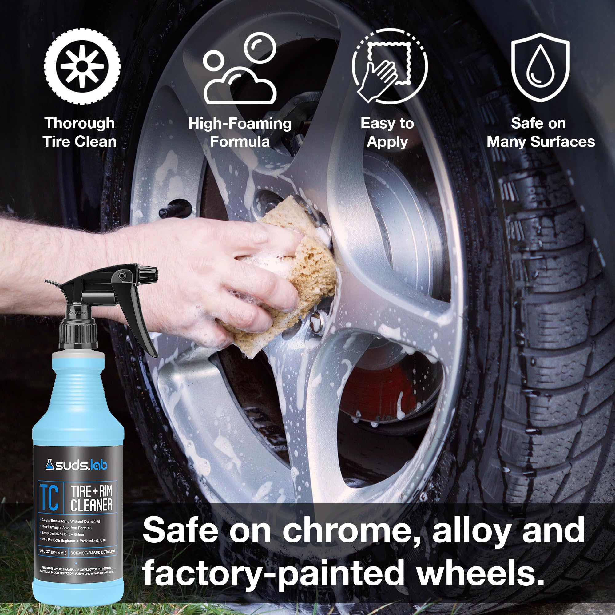 Suds Lab TC Foaming Tire Cleaner, bezkwasowe pieniące rozwiązanie czyszczące, bezpieczne do wszystkich wykończeń, mycie w domu