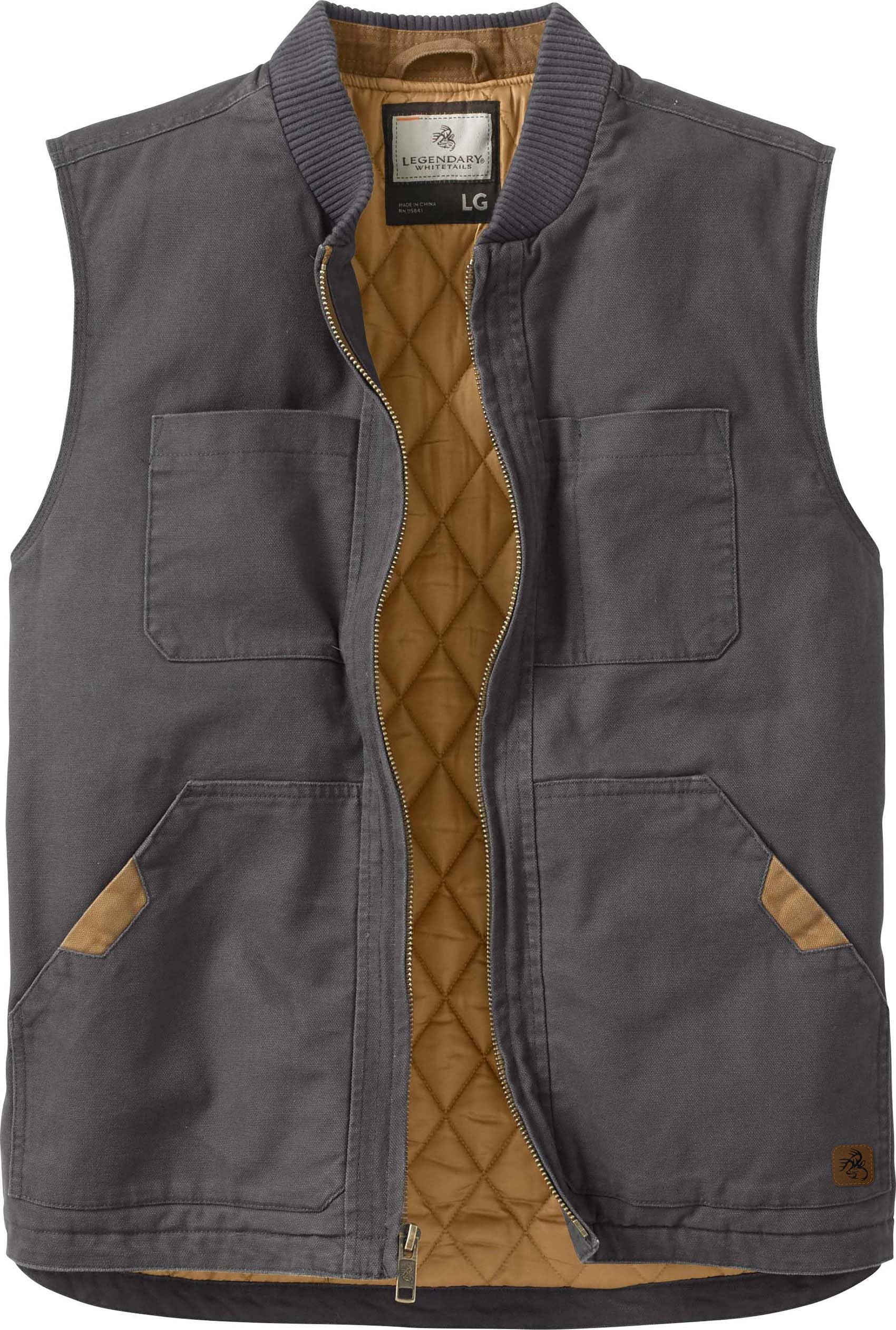 Legendary WhitetailsMen's Quilted Canvas Vest Zip Up Heavy Duty  Water-Repellent Finish