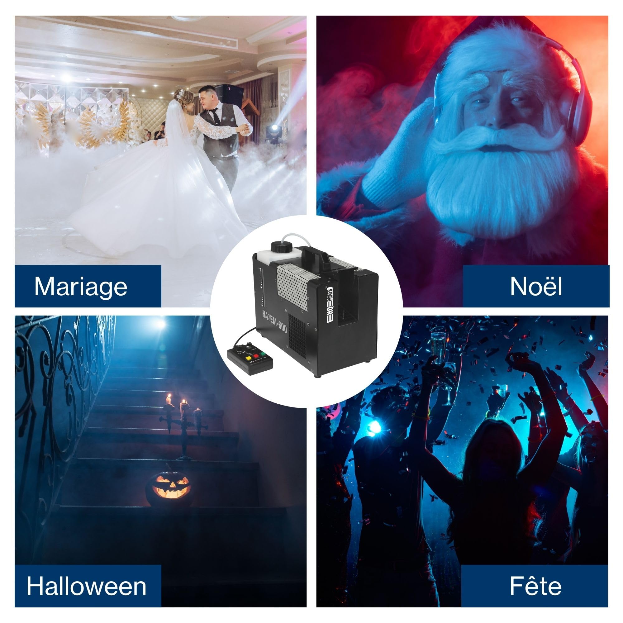 HQ-Power Machine à fumée avec télécommande, machine a fumee, machine à brouillard portable, smoke machine Halloween DJ, 600 W, réservoir 1,2L, projection 170 m³/min
