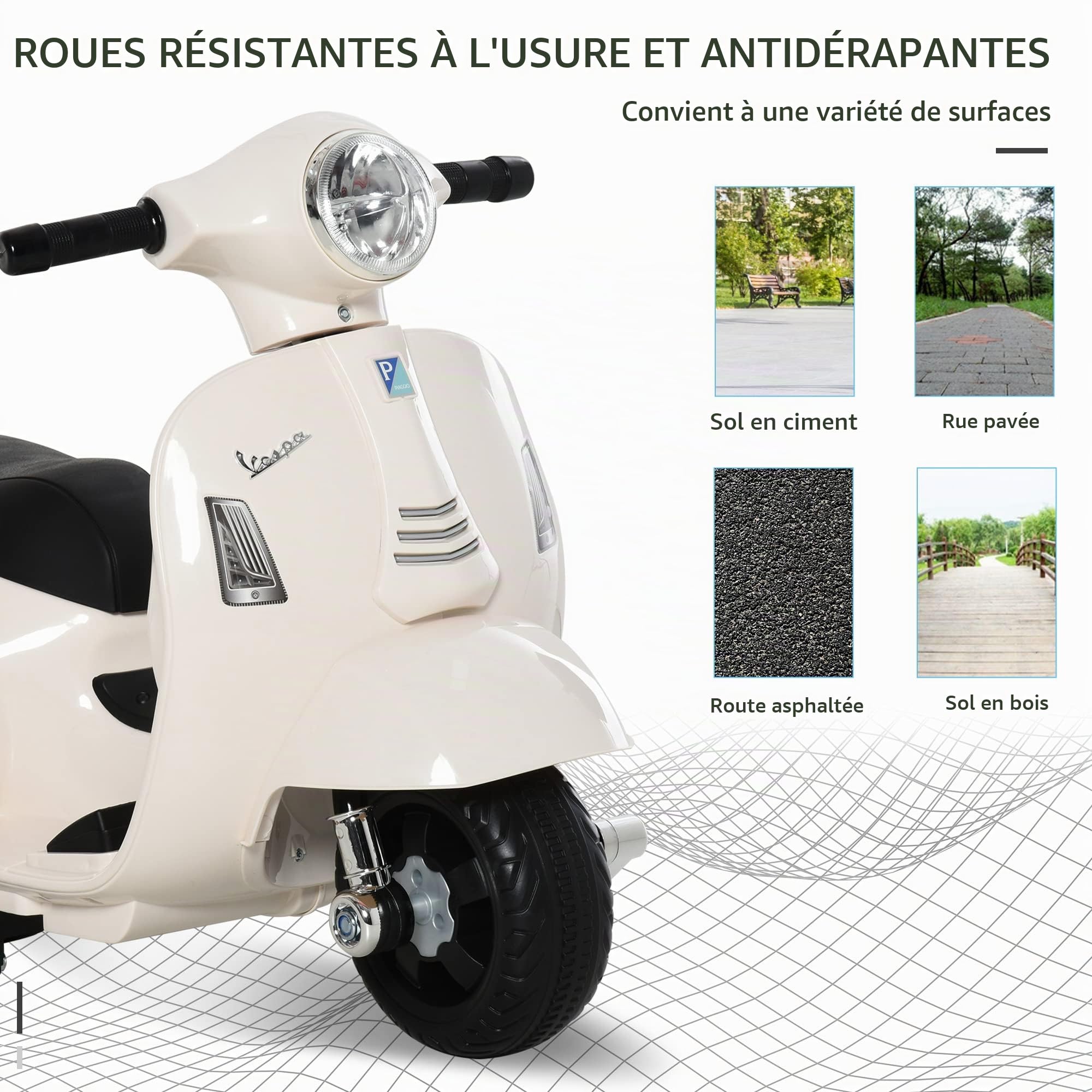 HOMCOM Moto électrique Enfant avec lumière LED et Son 18-36 Mois Blanc