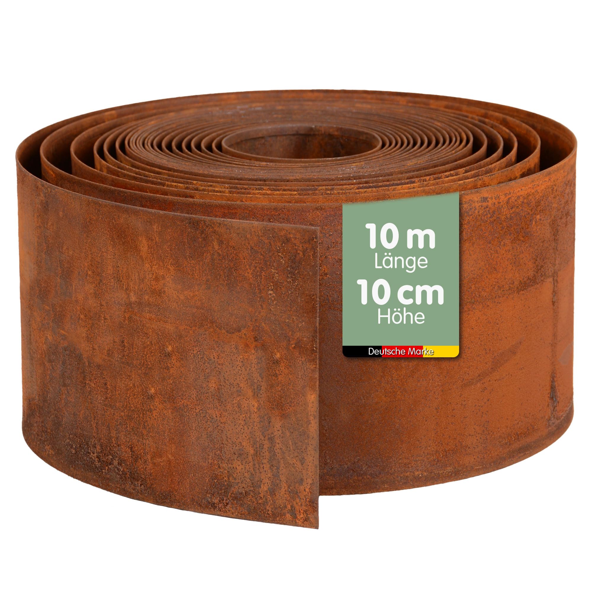 UNUS Bordo per prato, in acciaio corten, liscio, 10 m x 10 cm, flessibile, effetto ruggine, per aiuole, prati e sentieri
