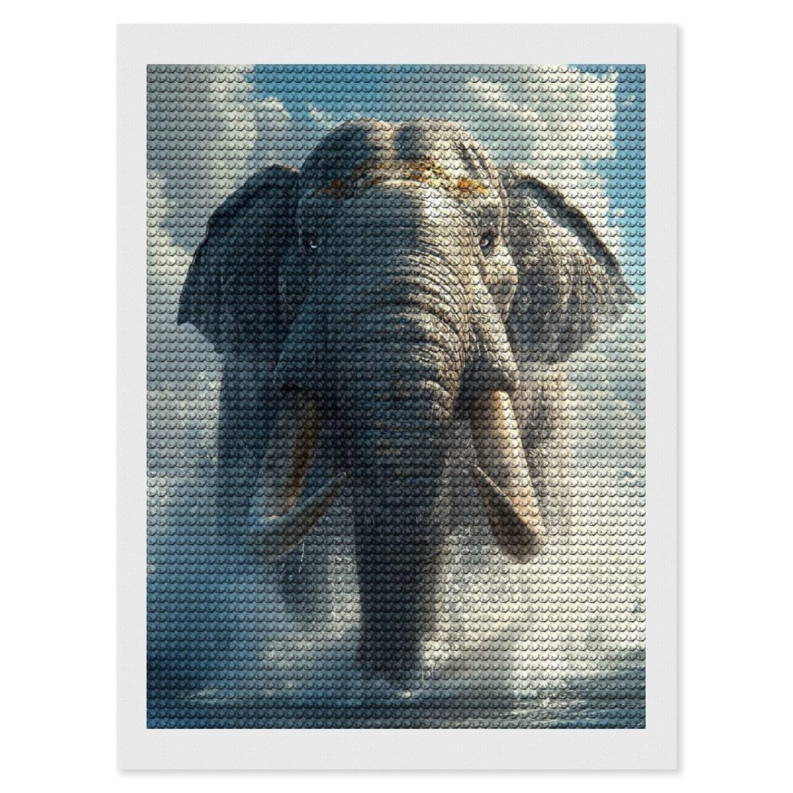 Junmoney Elephant Emerging from The Ocean Diamond Painting Set 12"x16", Stress Relief Craft, Easy to Enjoy, Vintage Style Decor, Festive Craft Gift