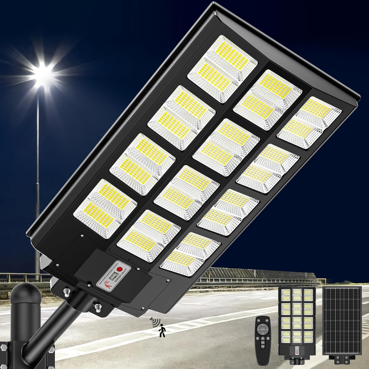 10000W Solar Street Lights Outdoor, Ultra Brighter Solar Lights Outdoor Waterproof, Solar Flood Lights Outdoor with Motion Sensor, Dusk to Dawn, Remote Control, IP66 Waterproof for Yard, Parking Lots