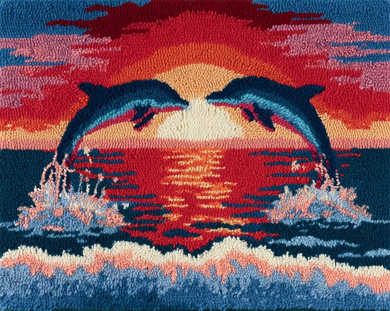 FWRTYCB 3D Latch Hook Rug Kit Dolphins Leaping at sea