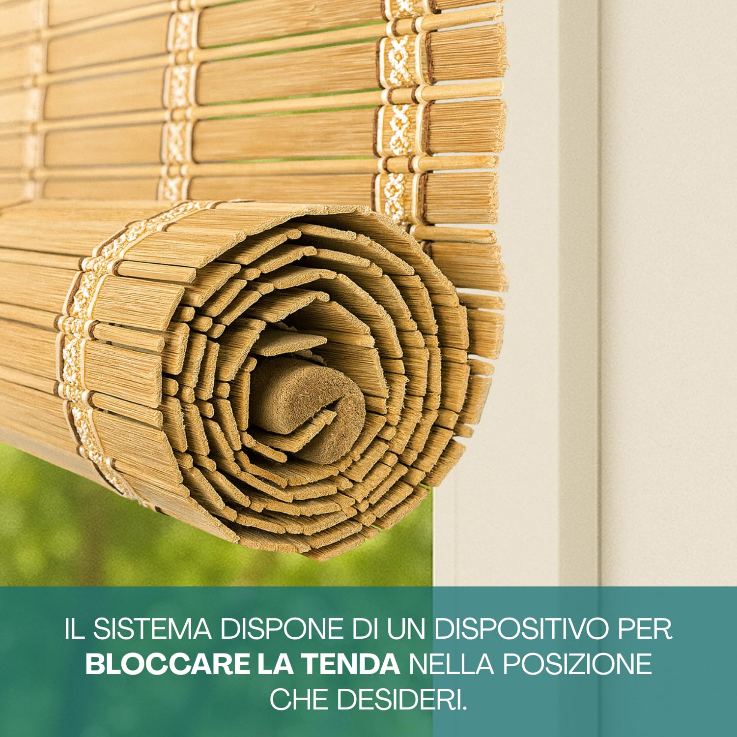 Virsus 1 Tapparella a rullo in Bambù Avvolgibile 6913, Tenda da sole in bamboo naturale colore Legno chiaro, arrotolamento carrucola per porte finestre Interni ed Esterni Varie Dimensioni (100x200 cm)