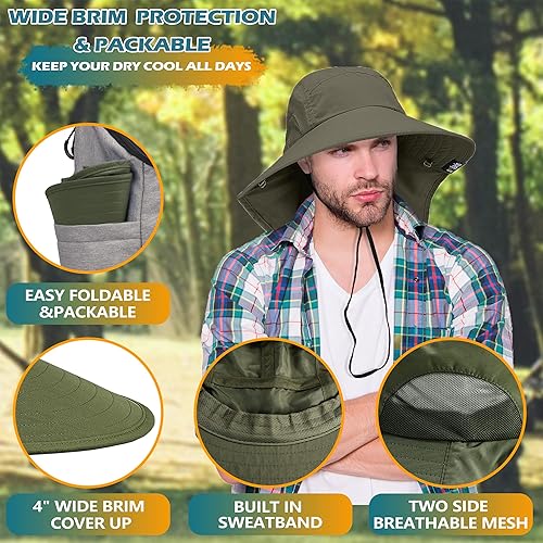 Miniatura 10 de Sun Hat for MenWomen with UV Protection Wide Brim Safari Hiking Hat with Neck Flap Cover