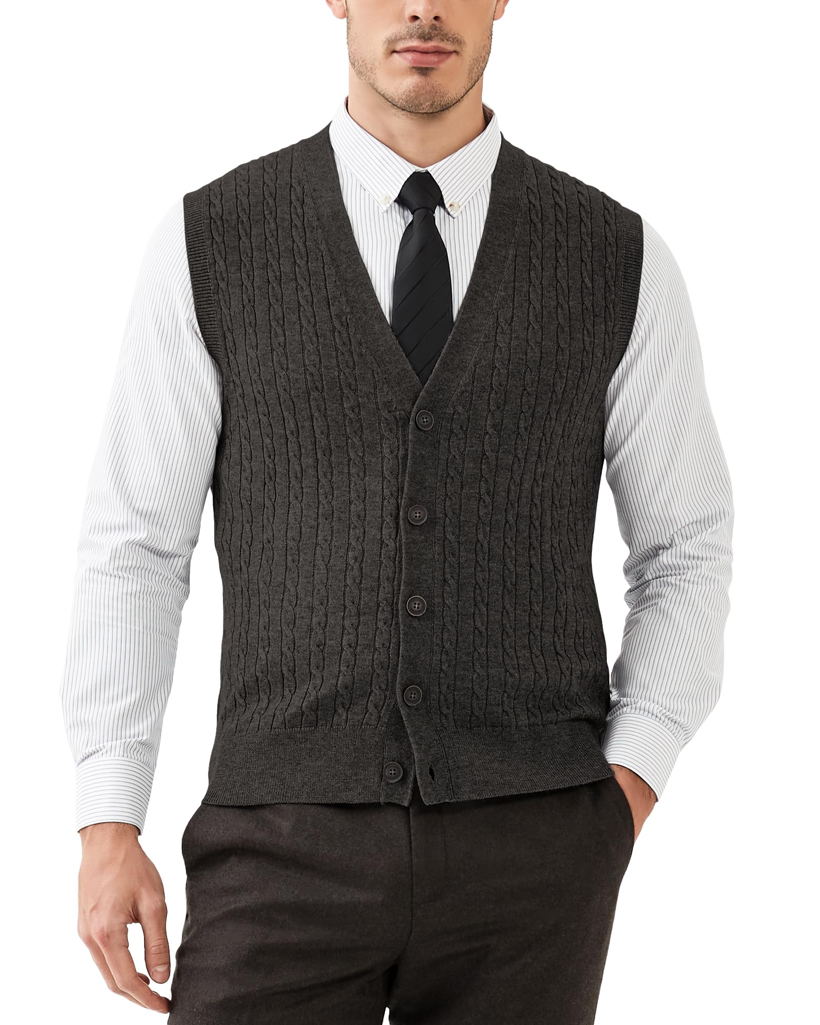 Kallspin Maglione Cardigan da Uomo con Scollo a V e Lavorazione a Cavo con Bottoni in Misto Lana