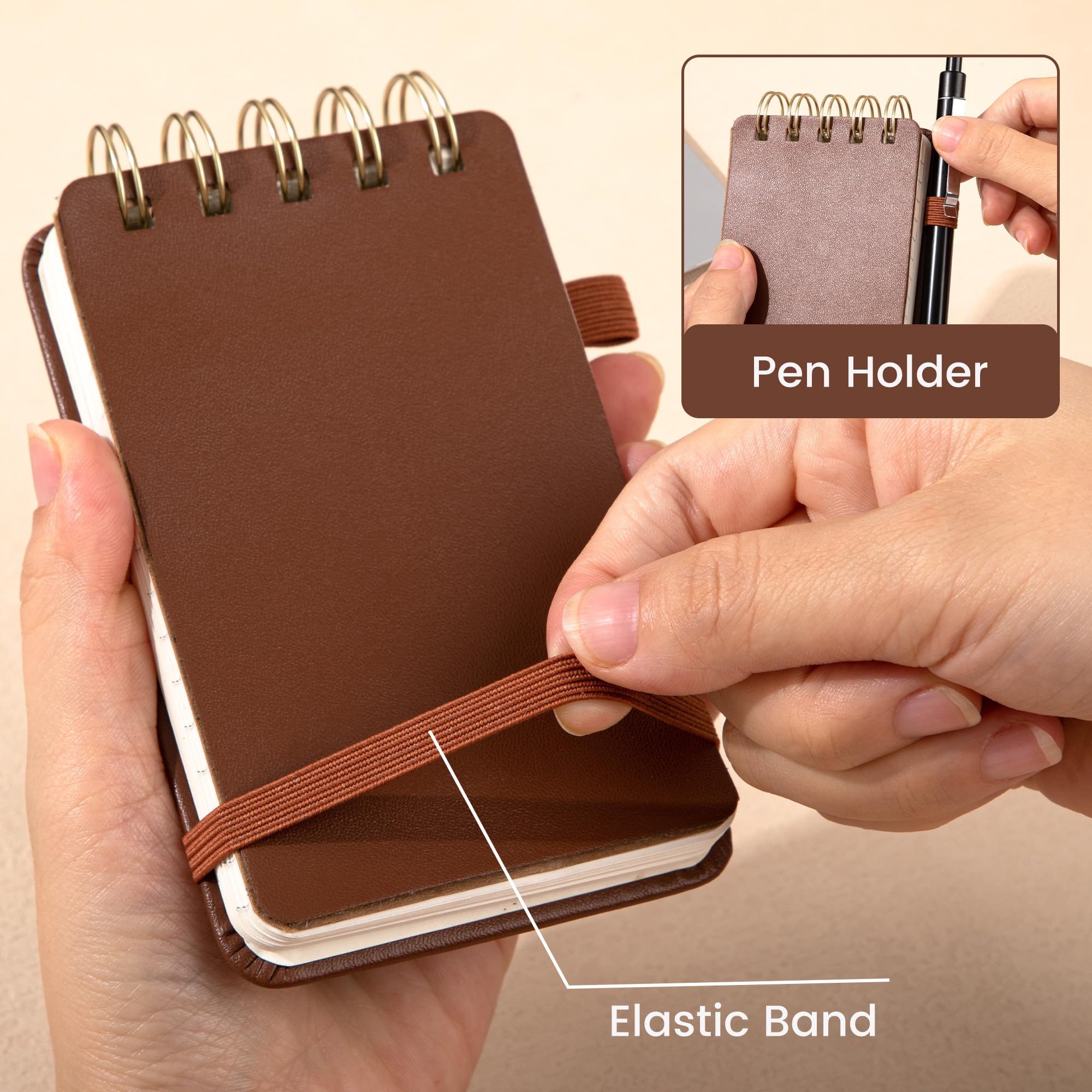 Yoment Taccuino tascabile 7,6 x 12,7 cm, 240 fogli, copertina in pelle, piccolo blocco note per prendere appunti al lavoro o a scuola, marrone