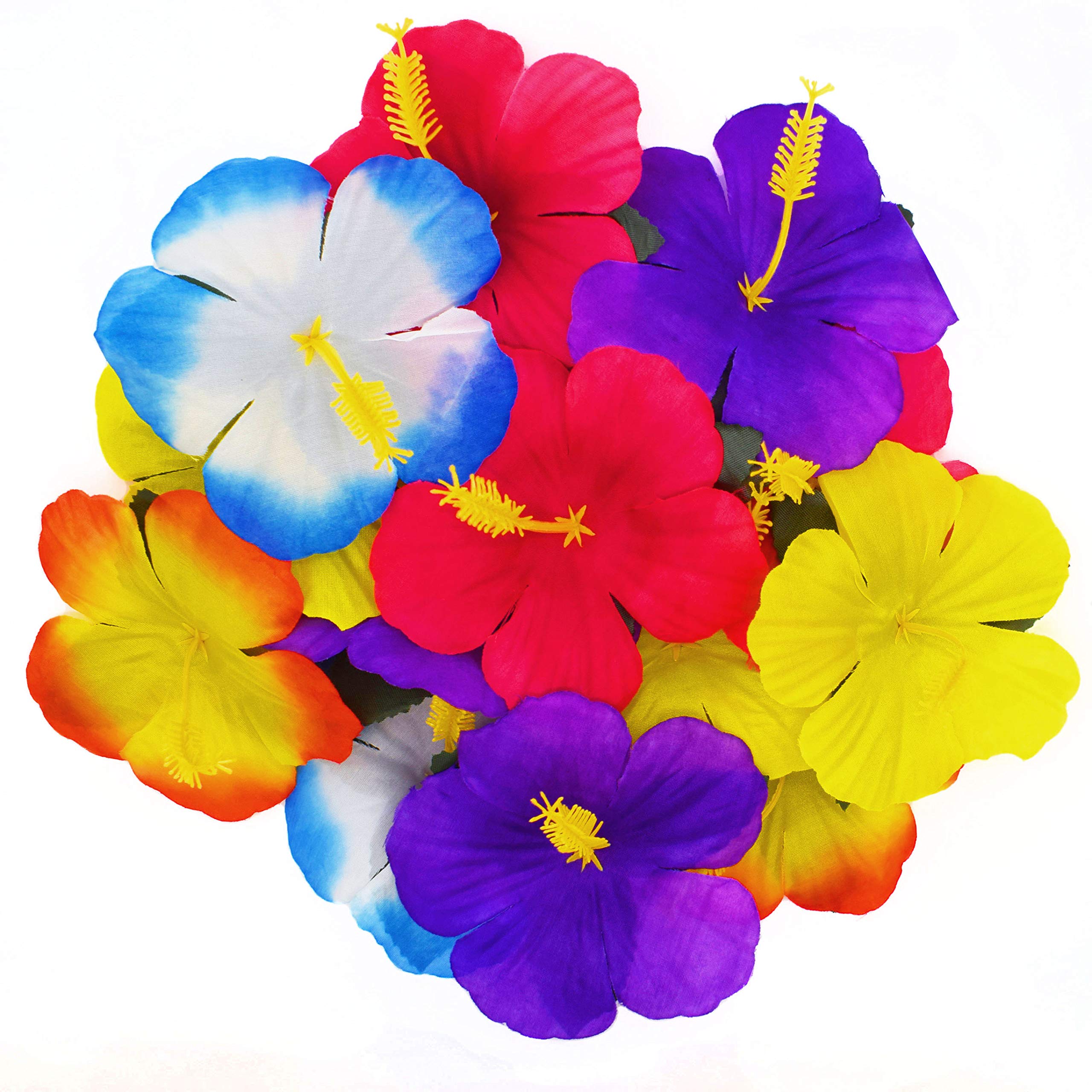 WJBB90 Pieces Hibiscus Flowers Hawaiian Hibiscus Flowers for Luau Tropical Jungle Party Tabletop Decoration, Assorted Color