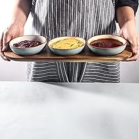 Vista 4 de Artena Juego de 6 Tazas de 177ml de Cerámica Sólida Turquesa para Chips y Dip con Bandeja de Madera de Acacia, Tazas de Servir Pequeñas de 11.4cm