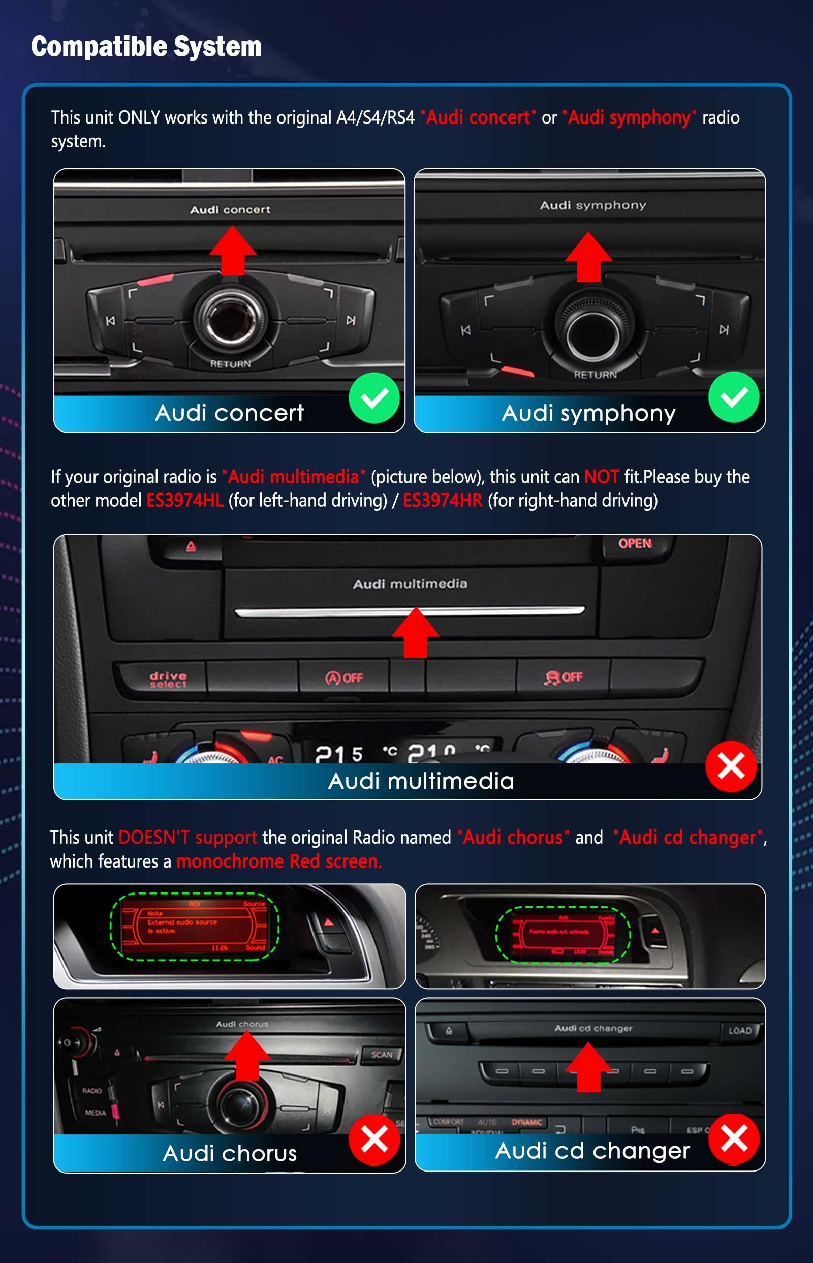 Erisin 8,8 Pulgada 4GB RAM 64GB ROM Android 14 Radio Coche Bluetooth Estéreo para Audi A4 2009-2012, Autoradio 1 DIN Soporte GPS Navegador CarPlay Android Auto WiFi 4G USB Dab+ DVR Pantalla IPS SWC