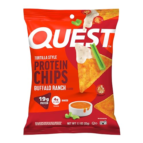 Quest Nutrition Tortilla Style Protein Chips, Buffalo Ranch, 19g of Protein, 4g Net Carbs, Gluten Free Protein Snack, 1.1 Ounce (Pack of 12) - Buffalo Ranch - 1.1 Ounce (Pack of 12)