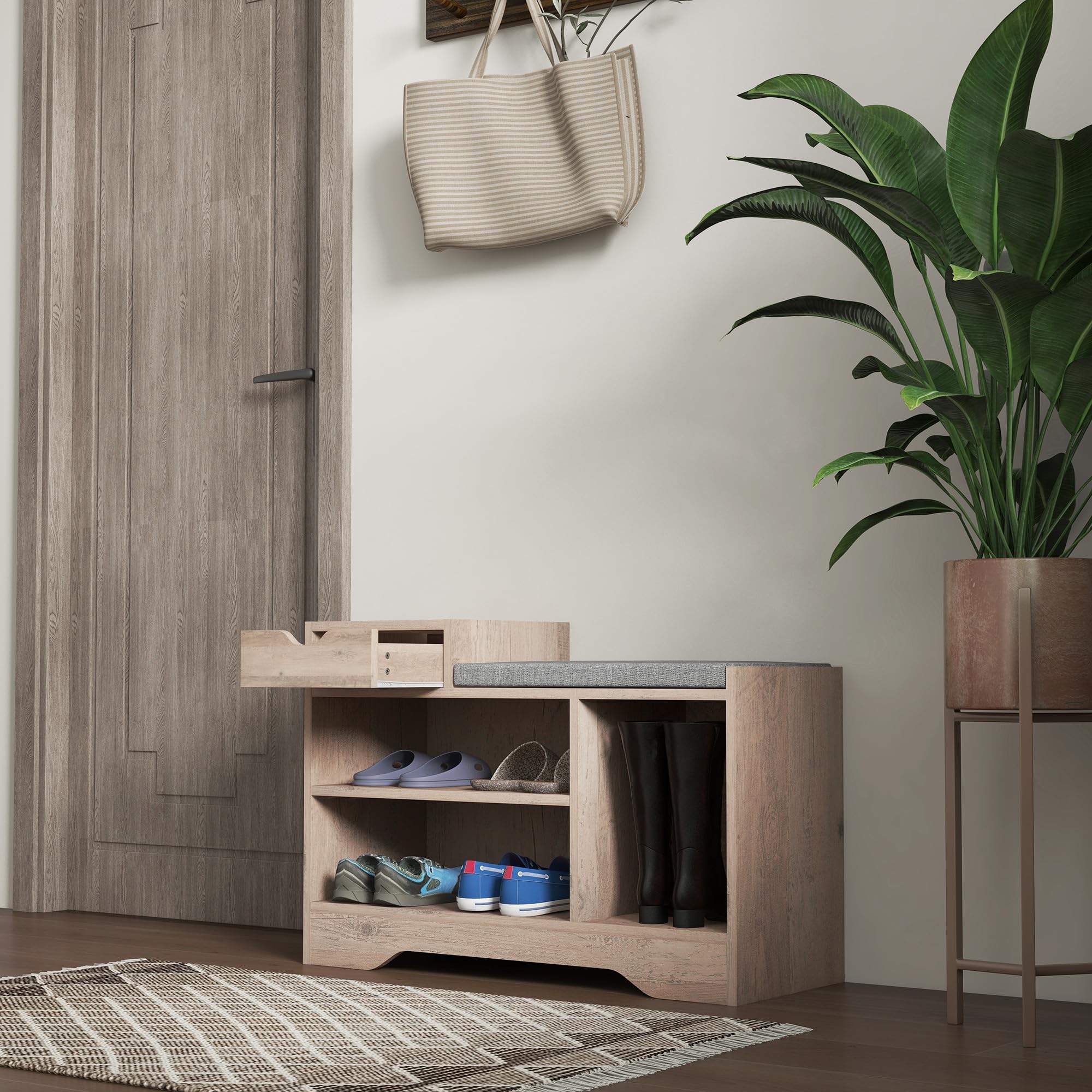 HOMCOM Panca Scarpiera Moderna con 3 Ripiani Aperti, 76.5x30x52 cm, Grigio | Cassetti, Scarpiera Bassa, Truciolato, Poliestere e Spugna