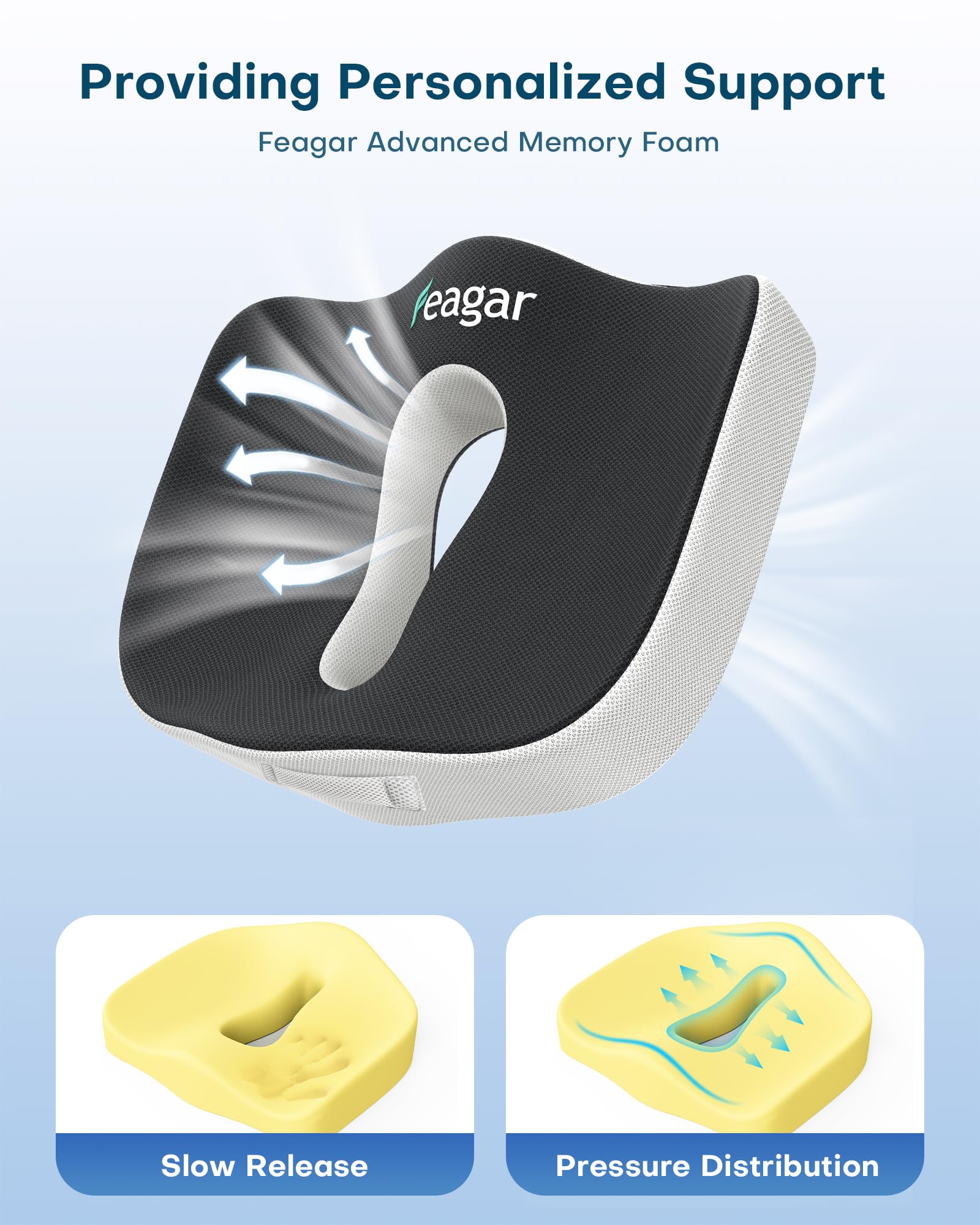 Feagar Cuscino Seduta Ortopedico Grande: Cuscino Seduta XXL in Memory Foam per Sedia da Ufficio, Sedia a Rotelle, Cuscino ergonomico per Coccige, Allevia Emorroidi, Piaghe da Decubito, Fianchi, Ideale