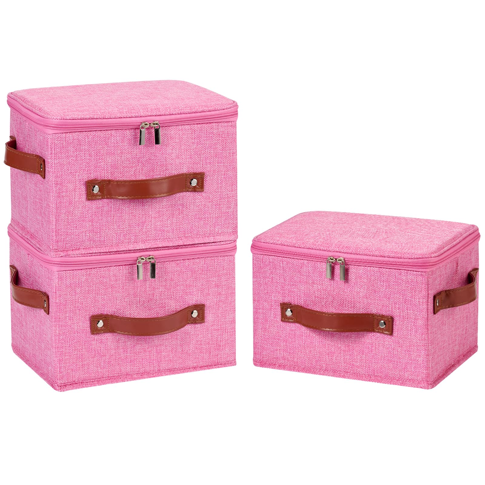 3PCS Storage Bins Boxes with Zippered Lid Decorative Baskets