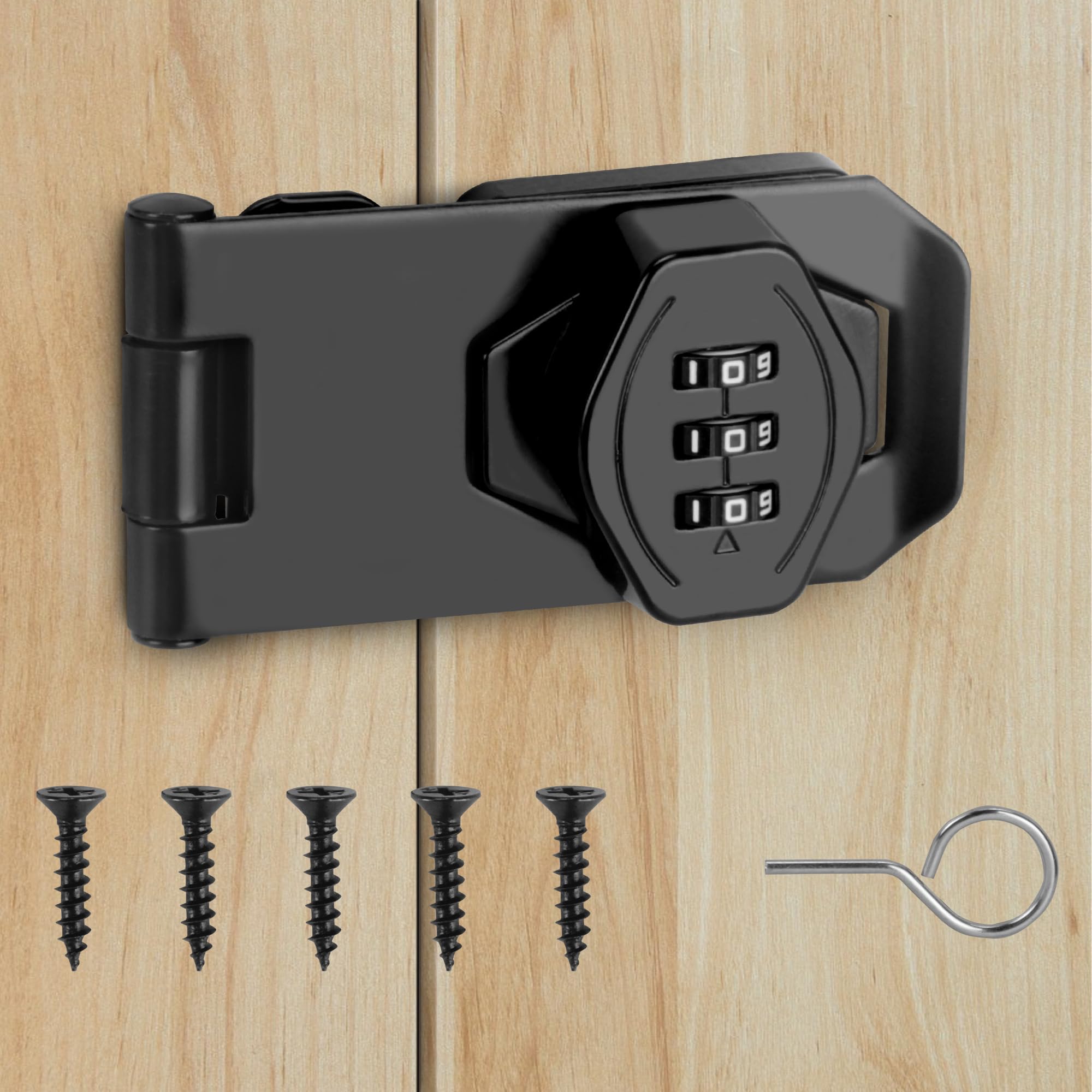 Mechanical Password Rotary Hasp Locks，3 Digit Keyless Cabinet Locks with Combination，Be Suitable for Bifold Door，Pantry，Barn Door，Owners Closet，Sliding Closet Doors， Bathroom, Outdoor