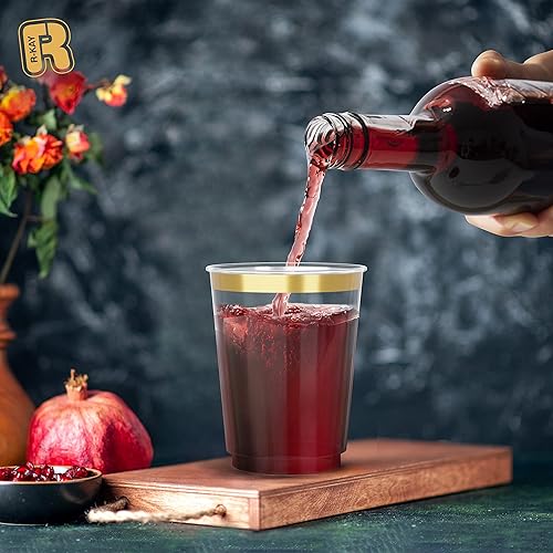 Miniatura 2 de Vasos de plástico dorados para fiesta, paquete de 100, vasos transparentes de 10 onzas, vasos desechables duros, vasos dorados de alta resistencia,