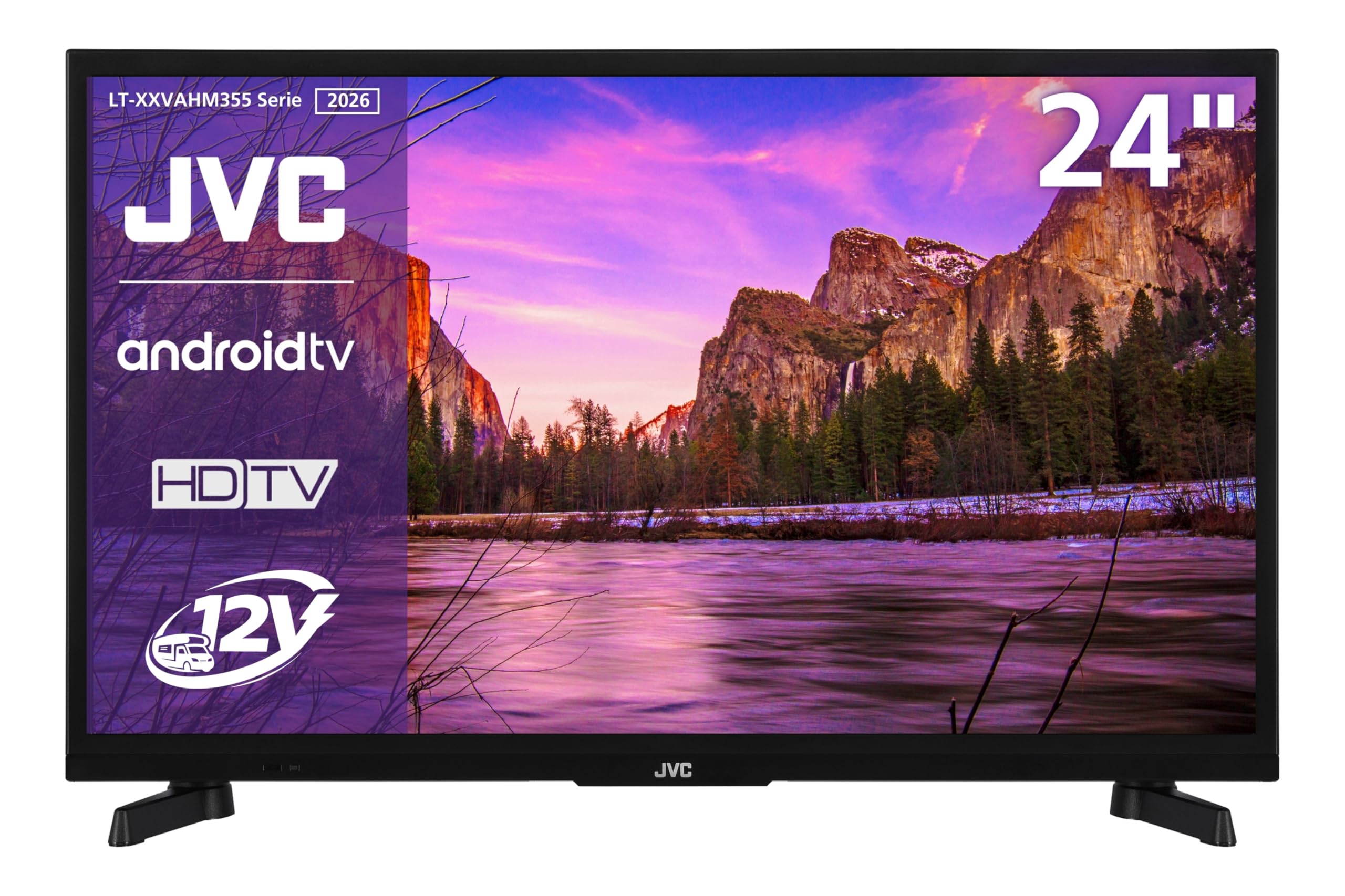 JVC LT-24VAHM355 Fernseher 24 Zoll Android TV HD-Ready Camping Smart TV | HDR | 12 Volt Anschluss | 3x HDMI | 2x USB | Bluetooth | Dolby Audio | Triple-Tuner DVB-C/-S2/-T2 | Modelljahr 2026