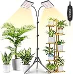 LBW Latest Grow Light for Indoor Plants, 428 LED Dual-Head Full Spectrum Standing Plant Light, Floor Grow Lamp with 3/6/12H Timer, 6 Brightness Levels, 3 Switch Modes, 75