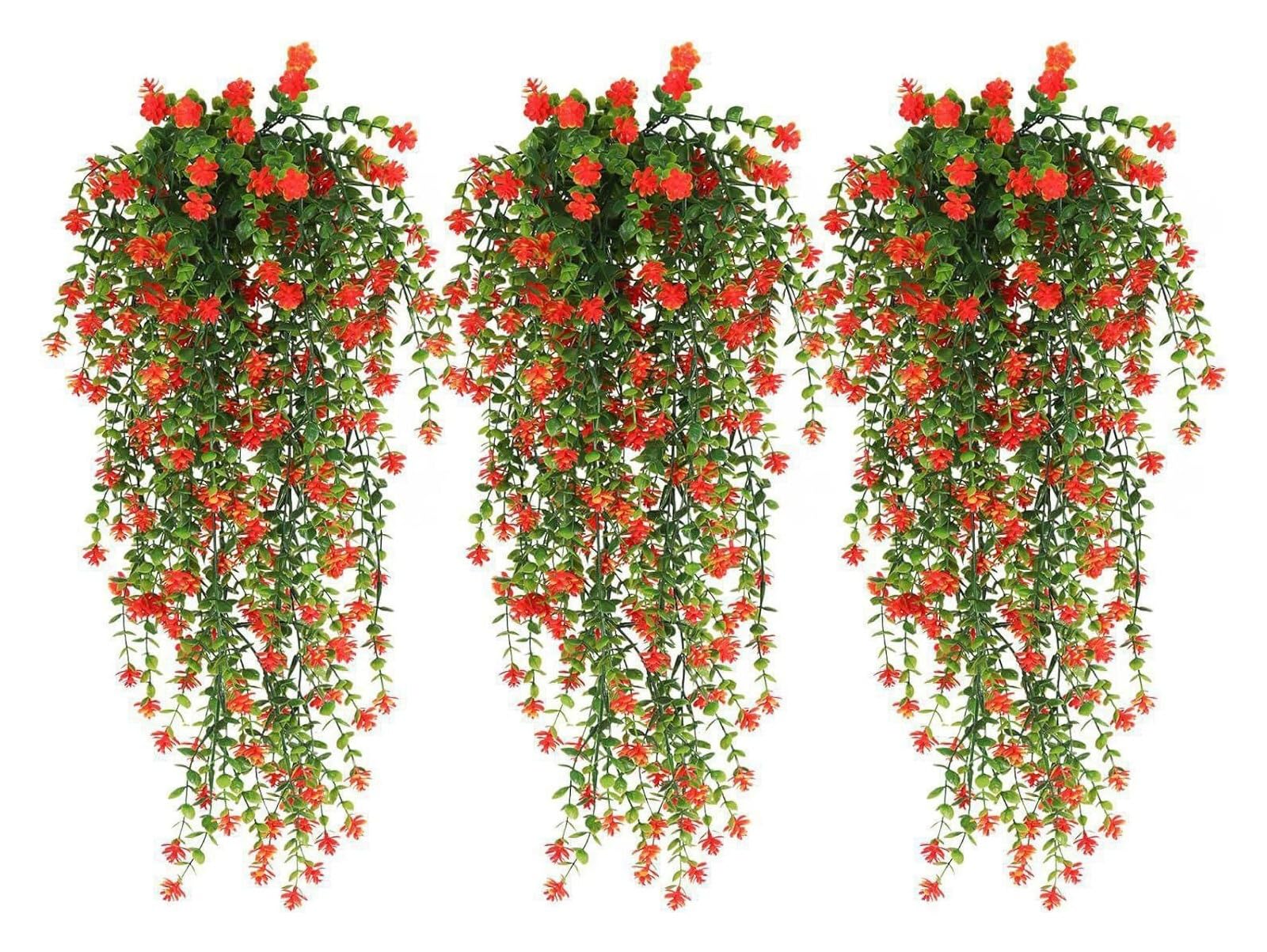 GJgfjGHK Artificial Plant Hanging Flowers with Eucalyptus Leaves Greenery Vine forWall Home Garden Wedding Decoration Outdoor Artificial Plants Indoor(Red)