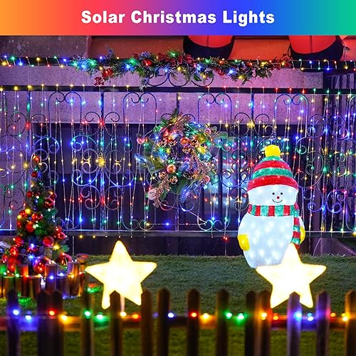 Miniatura 3 de JMEXSUSS Paquete de 2 luces solares de Navidad impermeables para exteriores, 33 pies, 100 luces LED solares de 8 modos de alambre de cobre