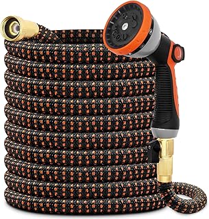 Expandable Garden Hose 50ft with 3/4 Solid Brass Fittings & 10 Function Spray Nozzle, Lightweight and Kink-resistent Triple Latex Core Water Hose Flexible Retractable Anti-Leak for Garden, Patio, Lawn