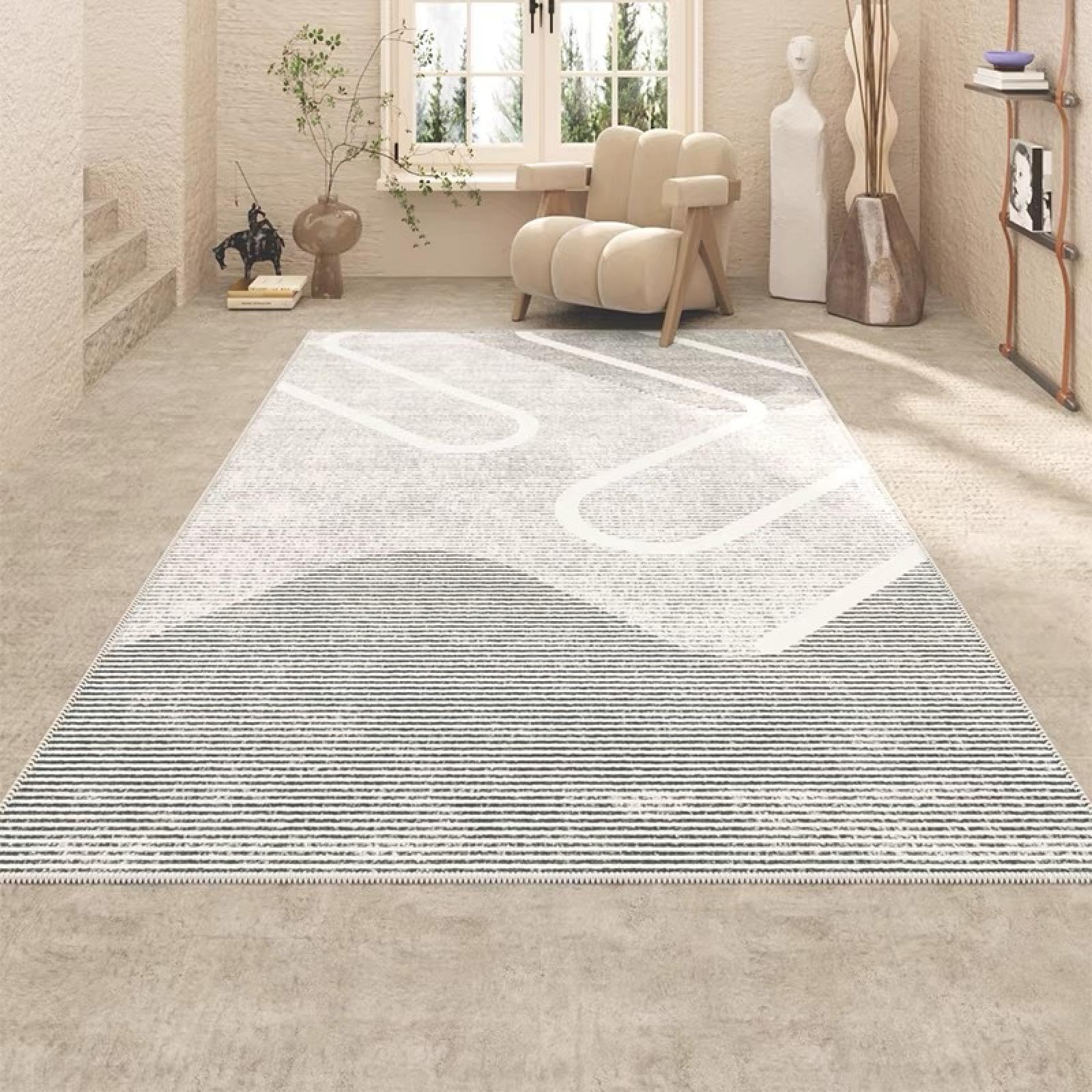 Tapis de salon moderne 120x160 géométrique, tapis de chambre résistant pour décoration table basse
