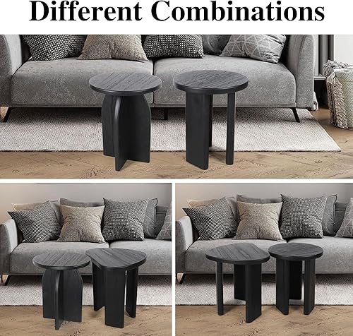 Miniatura 9 de Oakrain Mesa auxiliar con pedestal, mesa auxiliar de madera, mesita de noche moderna para dormitorio, mesa auxiliar redonda pequeña para sala de