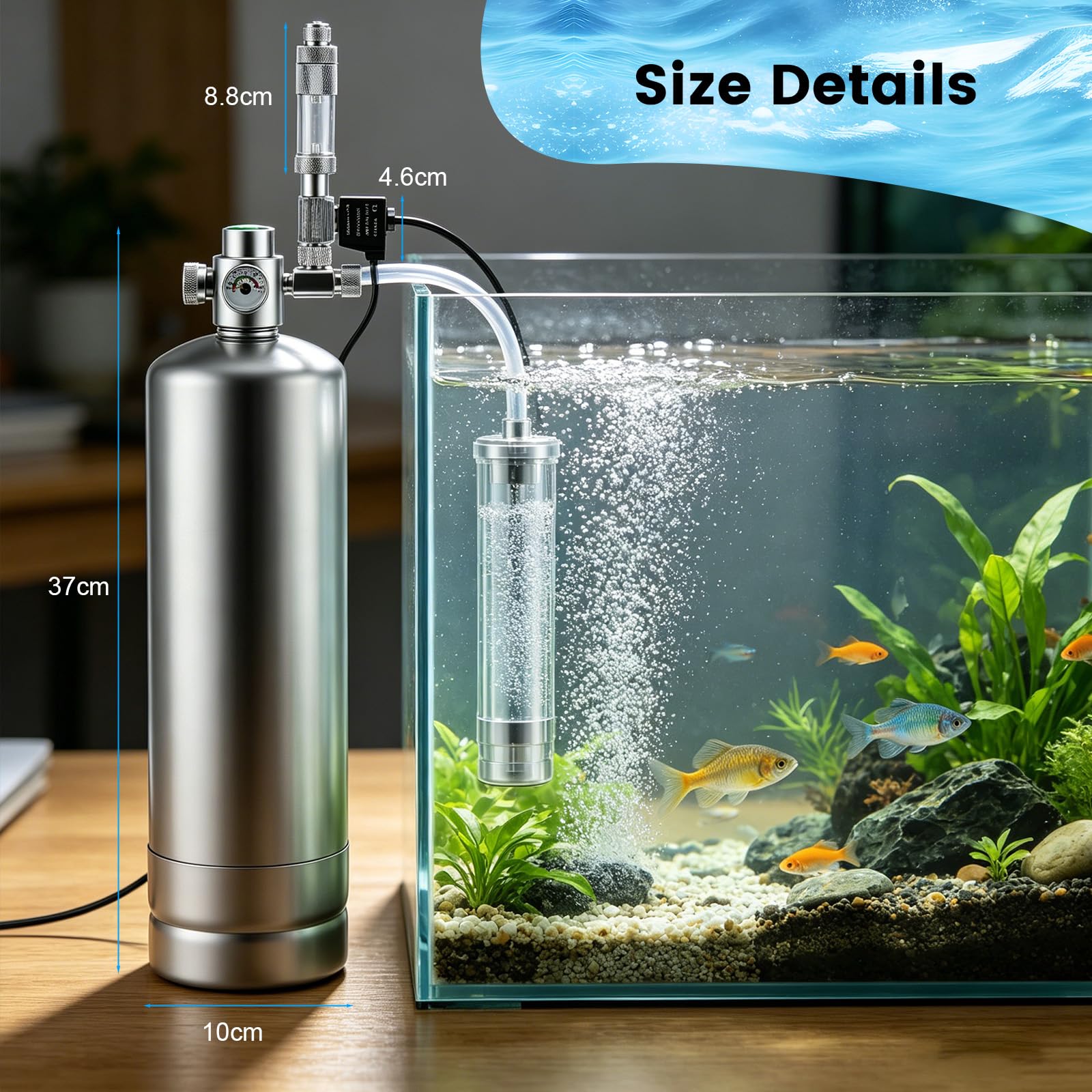 Sistema de reactor de dióxido de carbono de 2 L con regulador y válvula de aguja, generador de CO2 de acero inoxidable para acuario, con válvula magnética para plantas de acuario