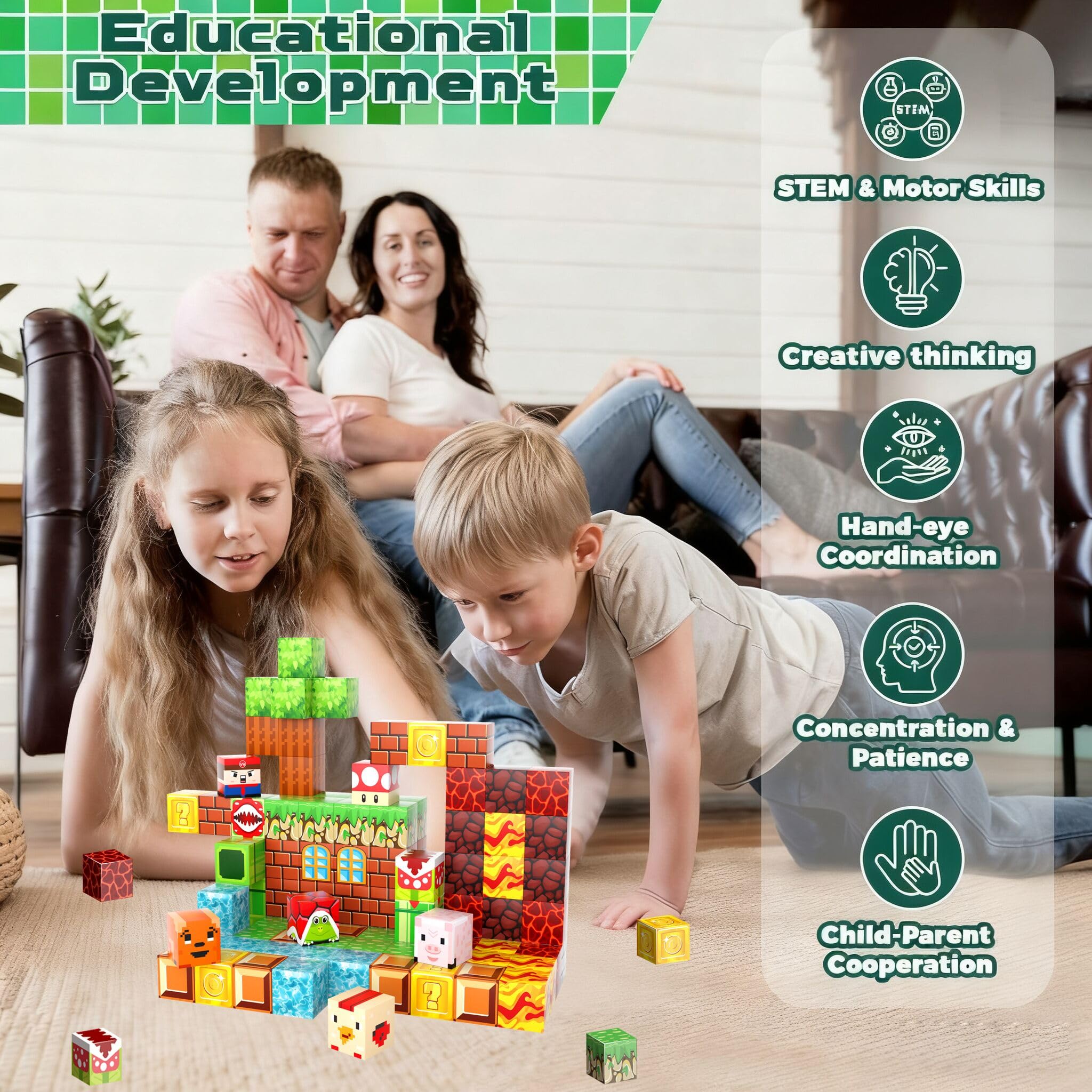 STEM Montessori magnetyczne klocki do układania w stos, dla chłopców i dziewczynek w wieku od 3 do 8 lat, 100 sztuk