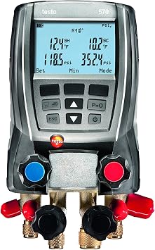 Testo 570-1 digital 4-way Refrigeration Manifold Set Including A Clamp Temperature Probe