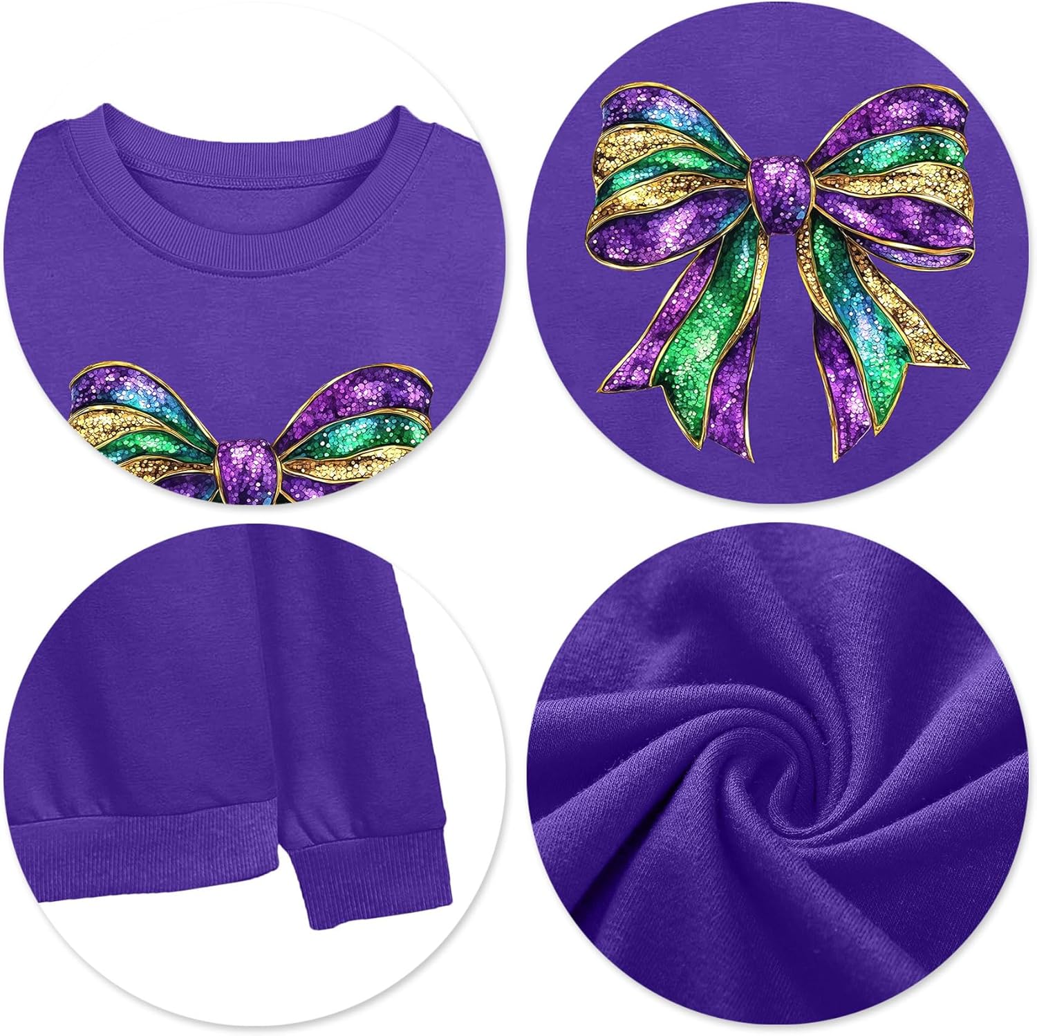 LHBNK Mardi Gras Sweatshirt Women: Mardi Gras Carnival Shirts Fat Tuesday Tee Funny Bow Graphic Crewneck Pullover Tops - Image 6