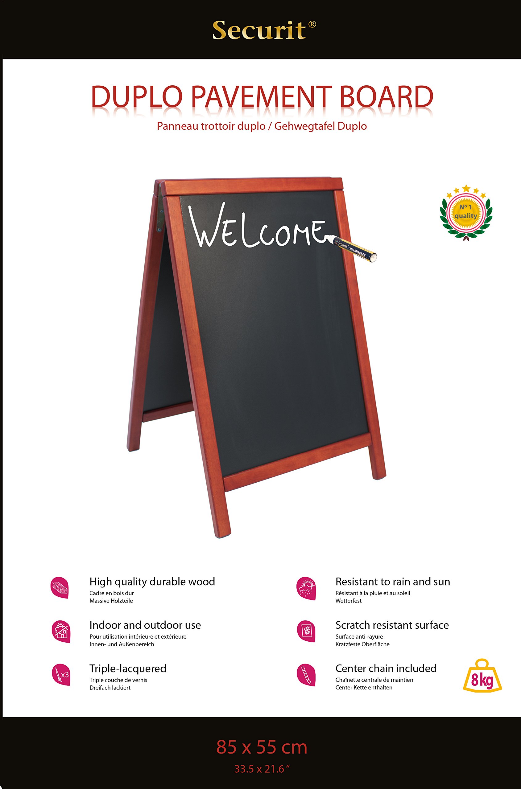Securit Duplo deska kredowa z twardego drewna, lakierowana, mahoniowa, 55 x 85 cm (SBD-M-85)