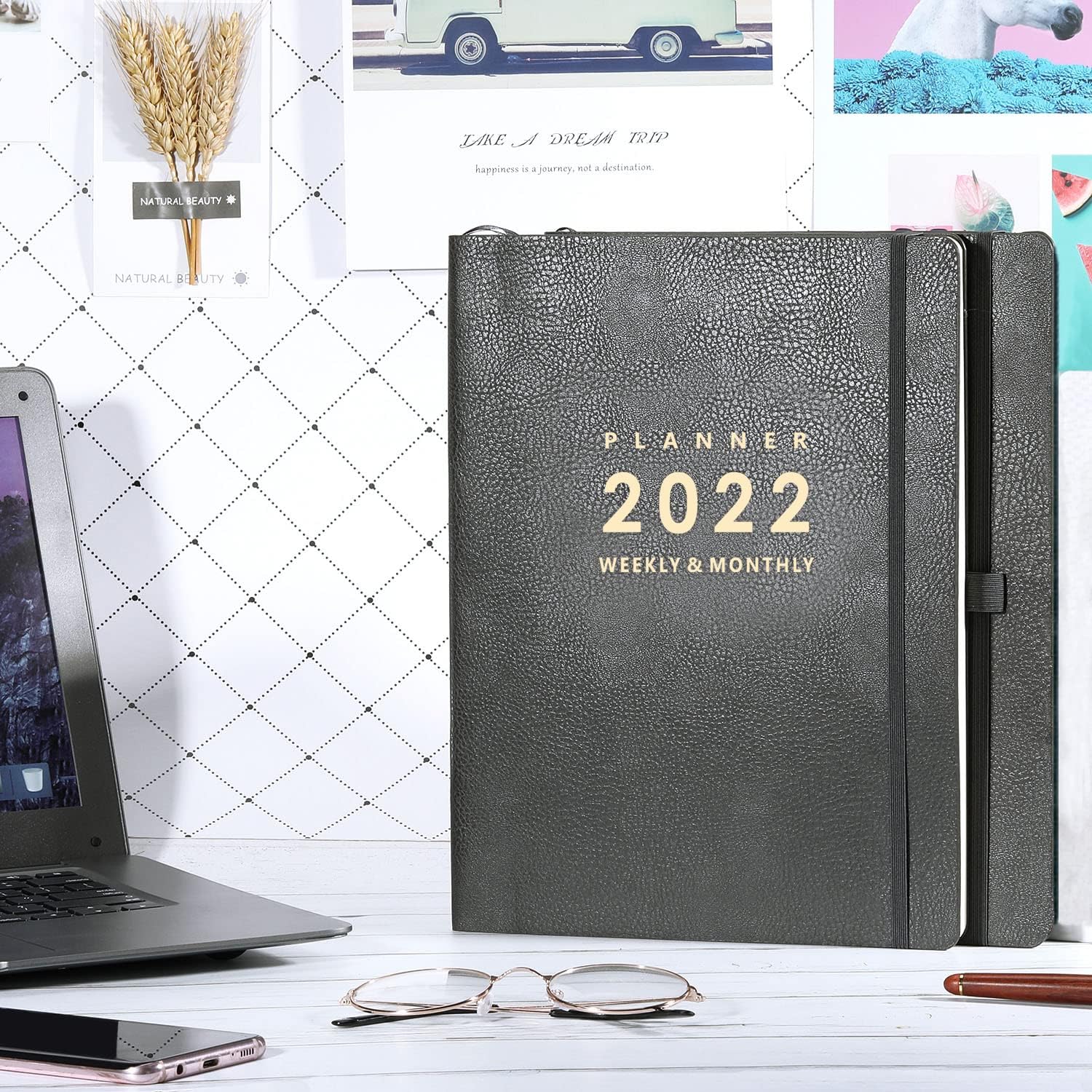 2022 Planner - Weekly & Monthly Planner 2022, 8.5" x 11", Jan. 2022 - Dec. 2022, Pen Holder, Calendar Stickers, Pocket, 25 Notes Pages, Faux Leather Cover, 2 Book Marks, A4 Premium Paper - Gray : Everything Else