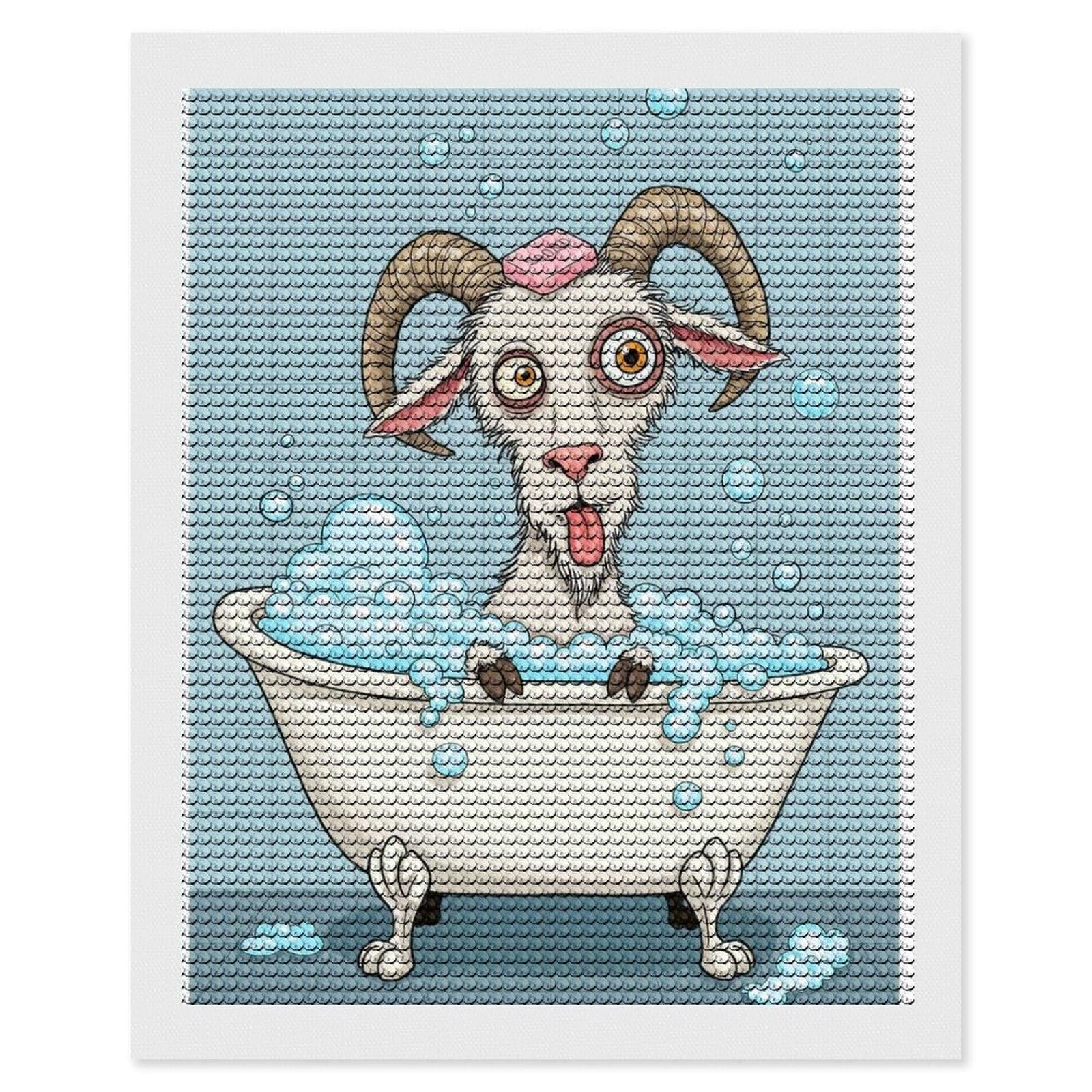 Junmoney Goat in Bathtub with Soap Full Drill Diamond Painting Kit 16"x20", for Teens, Adhesive Canvas, Bedroom Decor, Holiday Gift Idea
